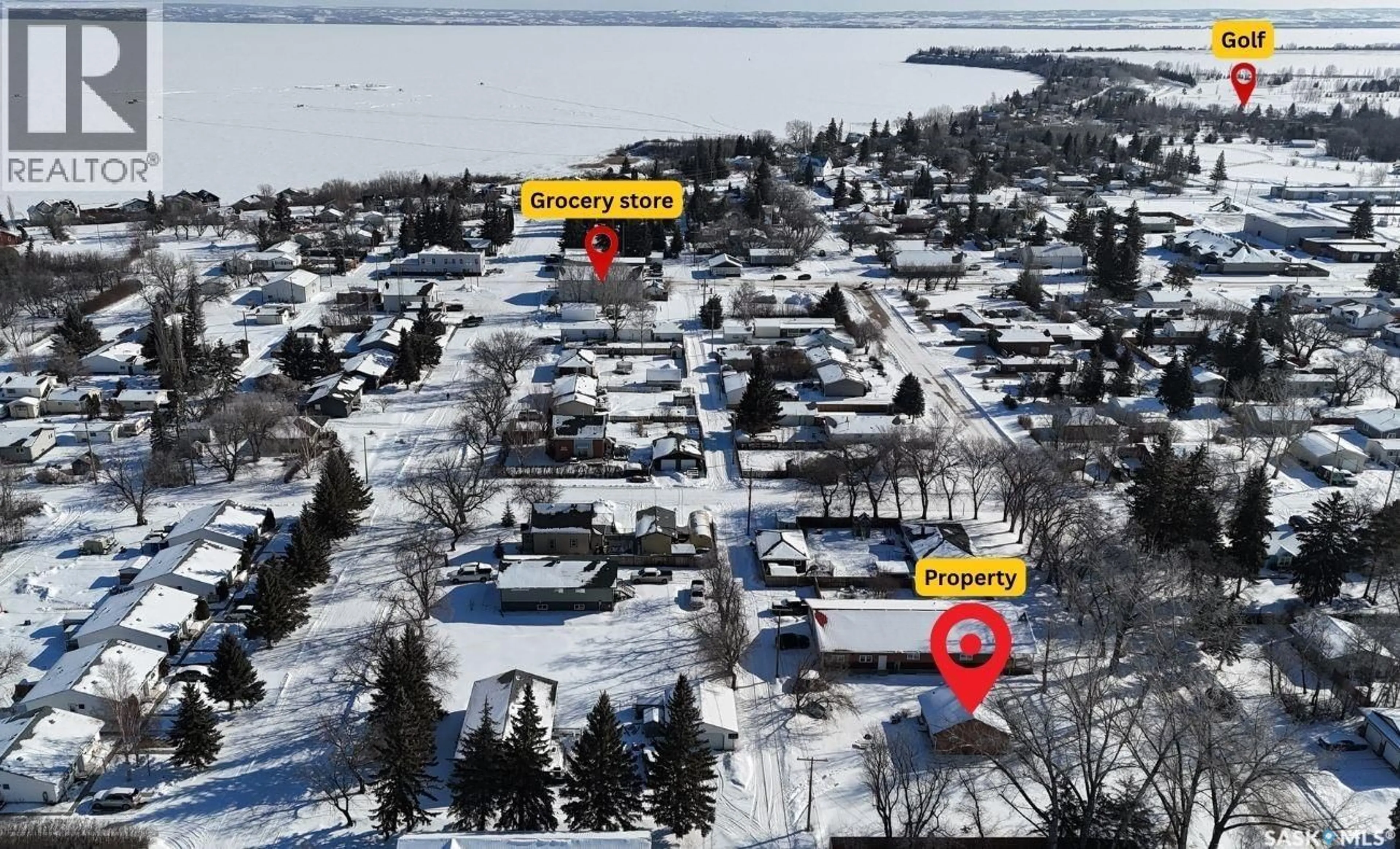 A pic from outside/outdoor area/front of a property/back of a property/a pic from drone, water/lake/river/ocean view for 155 1ST STREET, Meota Saskatchewan S0M1X0
