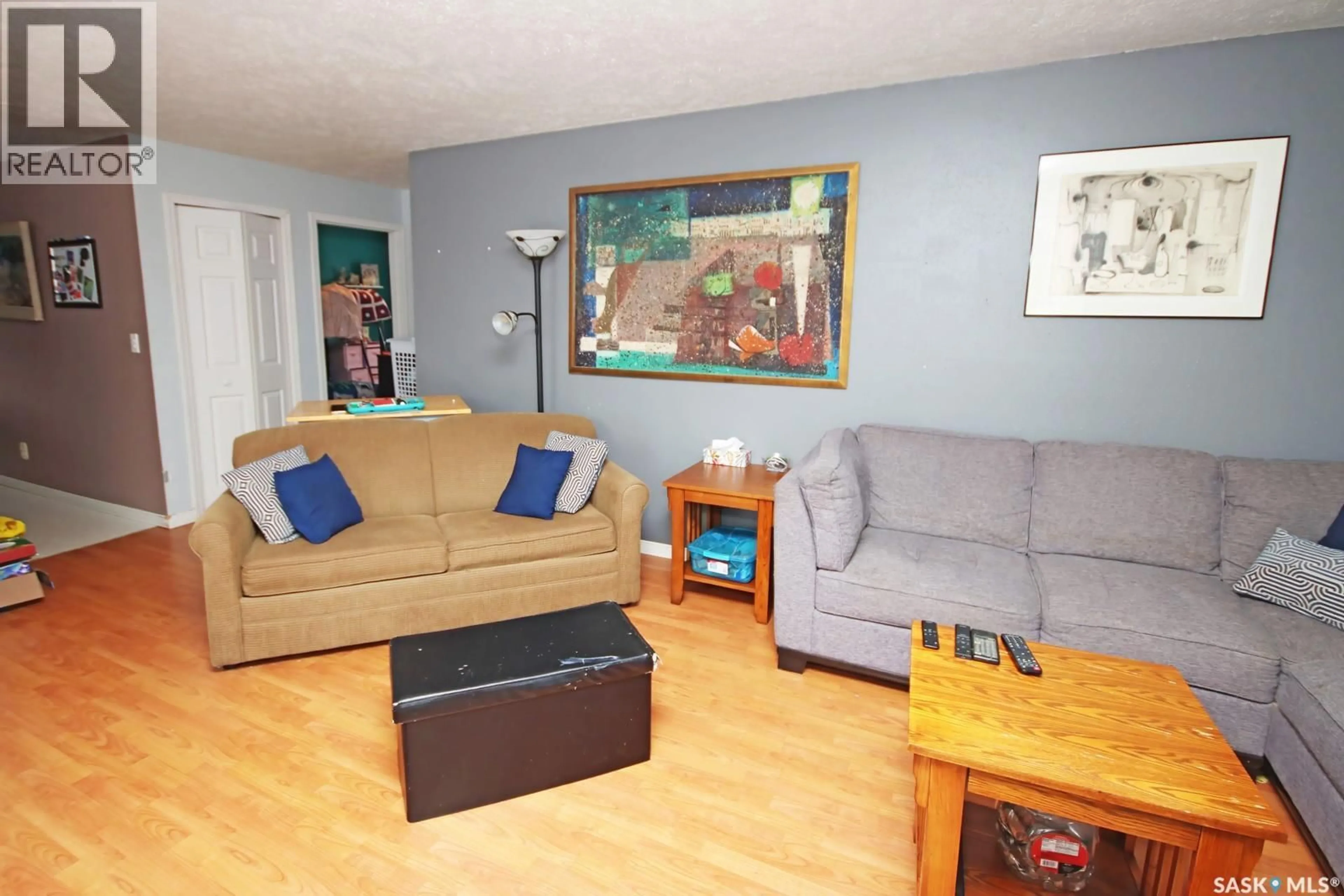Living room with furniture, wood/laminate floor for 560 TALLMAN STREET, Macoun Saskatchewan S0C1P0