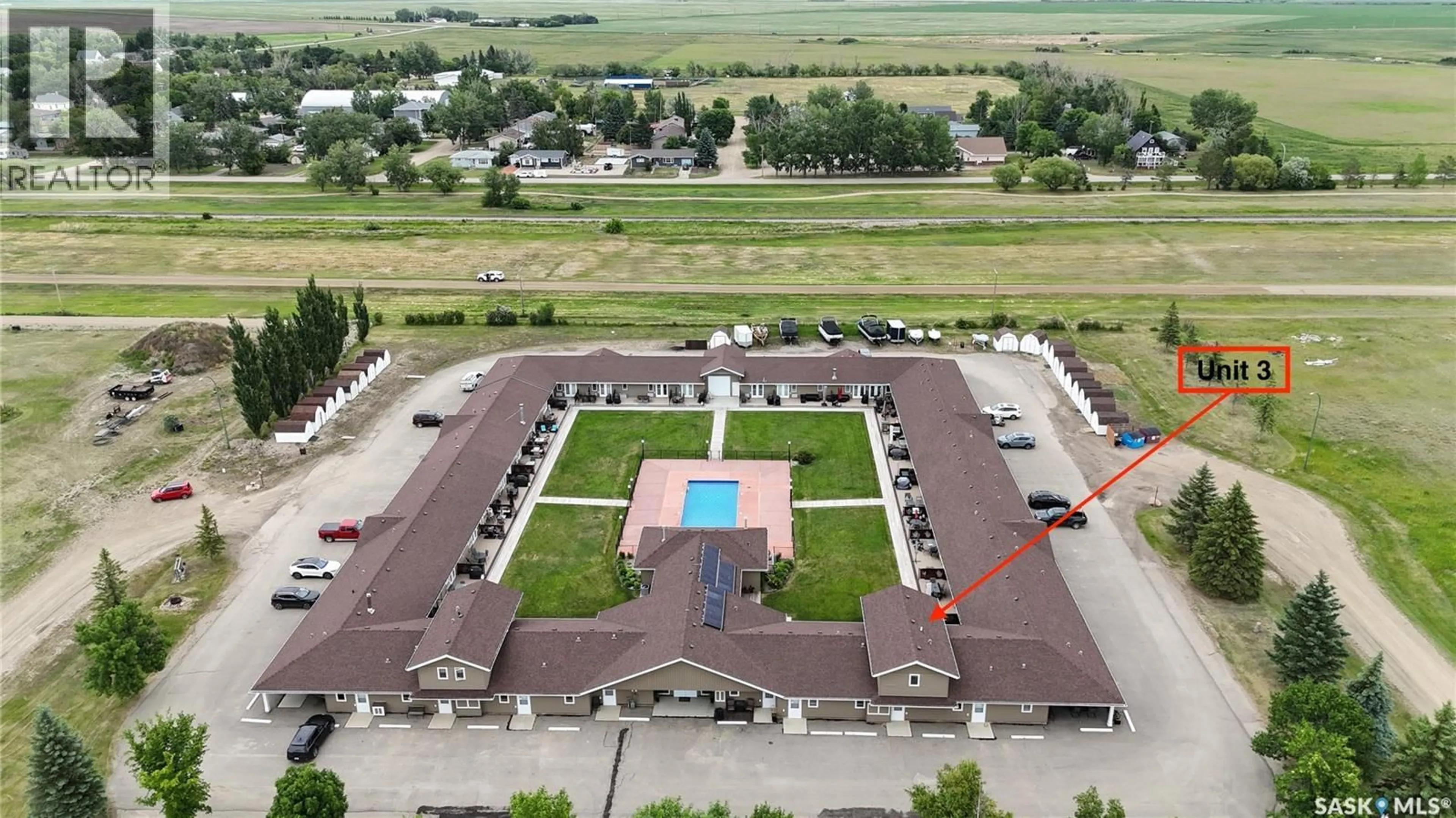 A pic from outside/outdoor area/front of a property/back of a property/a pic from drone, unknown for 3 1250 AARO AVENUE, Elbow Saskatchewan S0H1J0