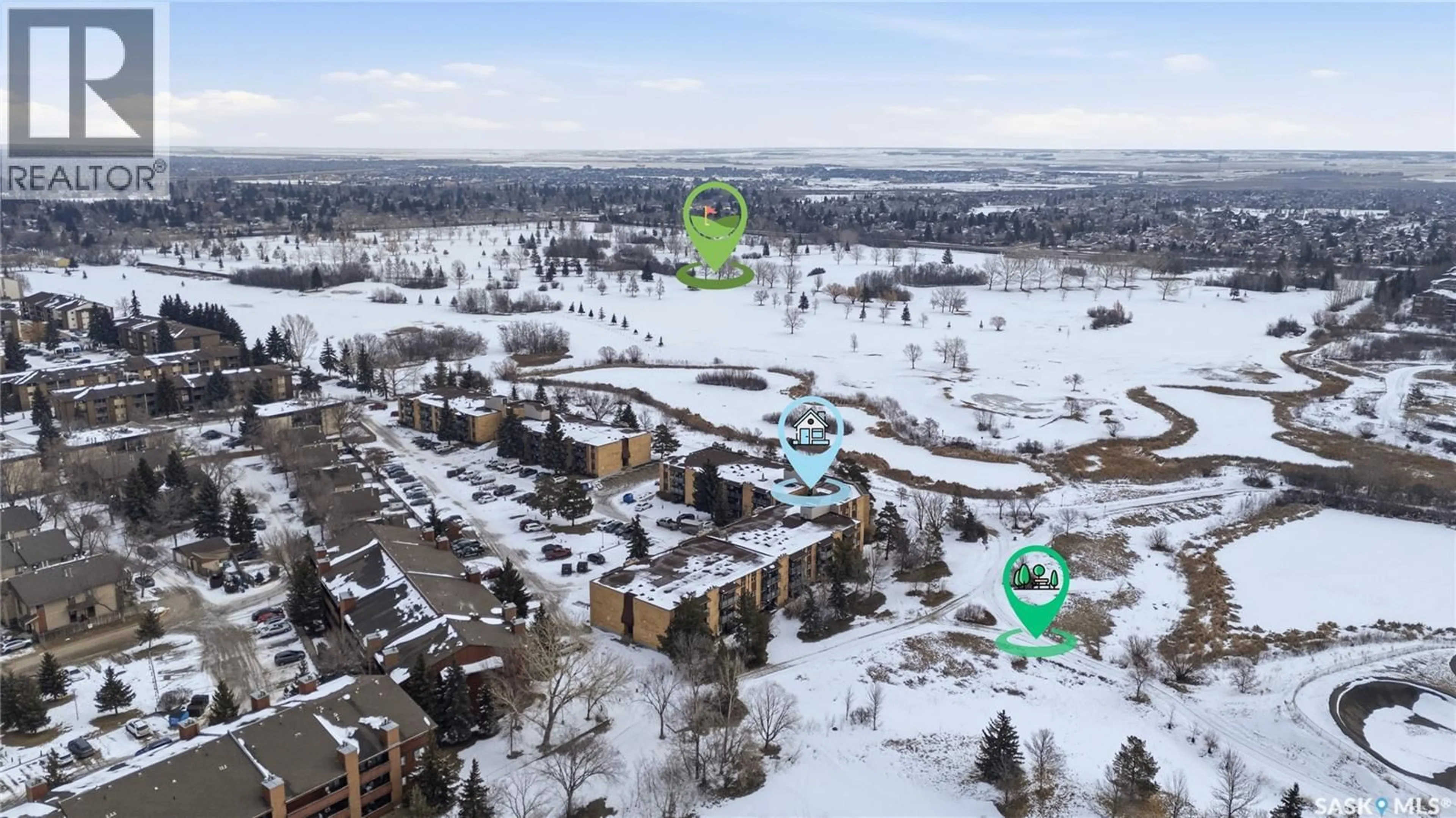 A pic from outside/outdoor area/front of a property/back of a property/a pic from drone, mountain view for 205 - 423 TAIT COURT, Saskatoon Saskatchewan S7H5L3