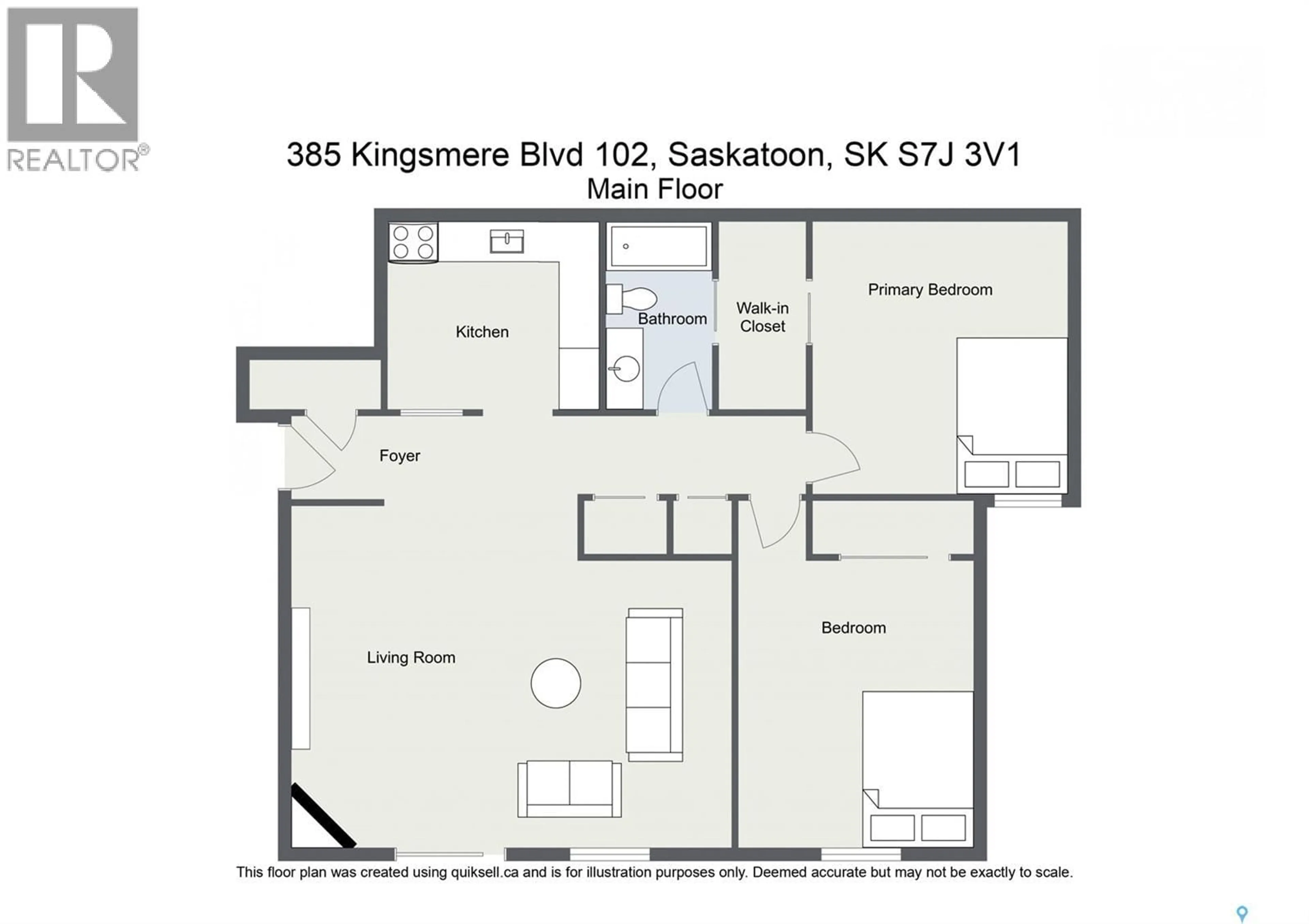 Floor plan for 102 - 385 KINGSMERE BOULEVARD, Saskatoon Saskatchewan S7J4J6