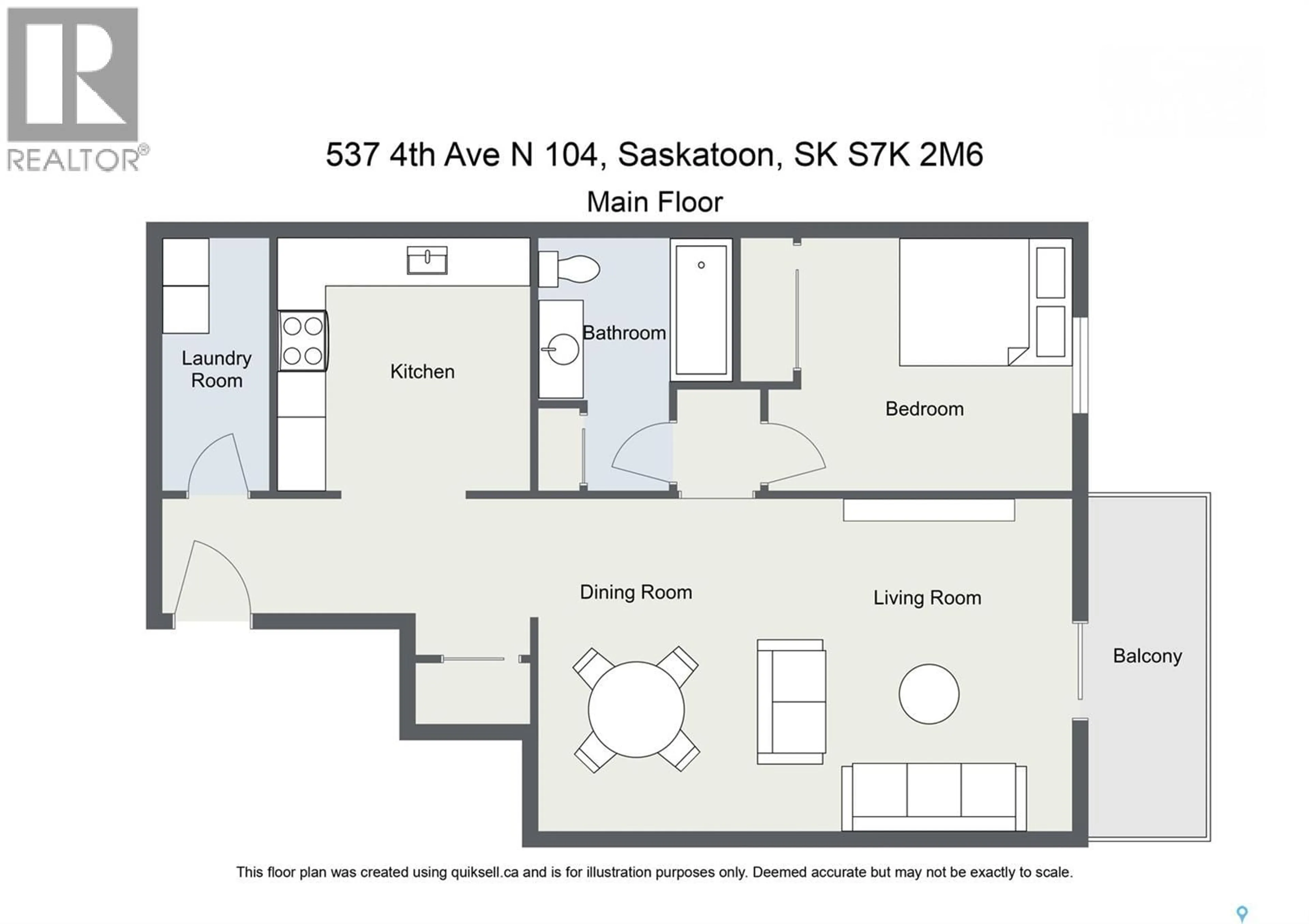 Floor plan for 104 - 537 4TH AVENUE, Saskatoon Saskatchewan S7K2M6