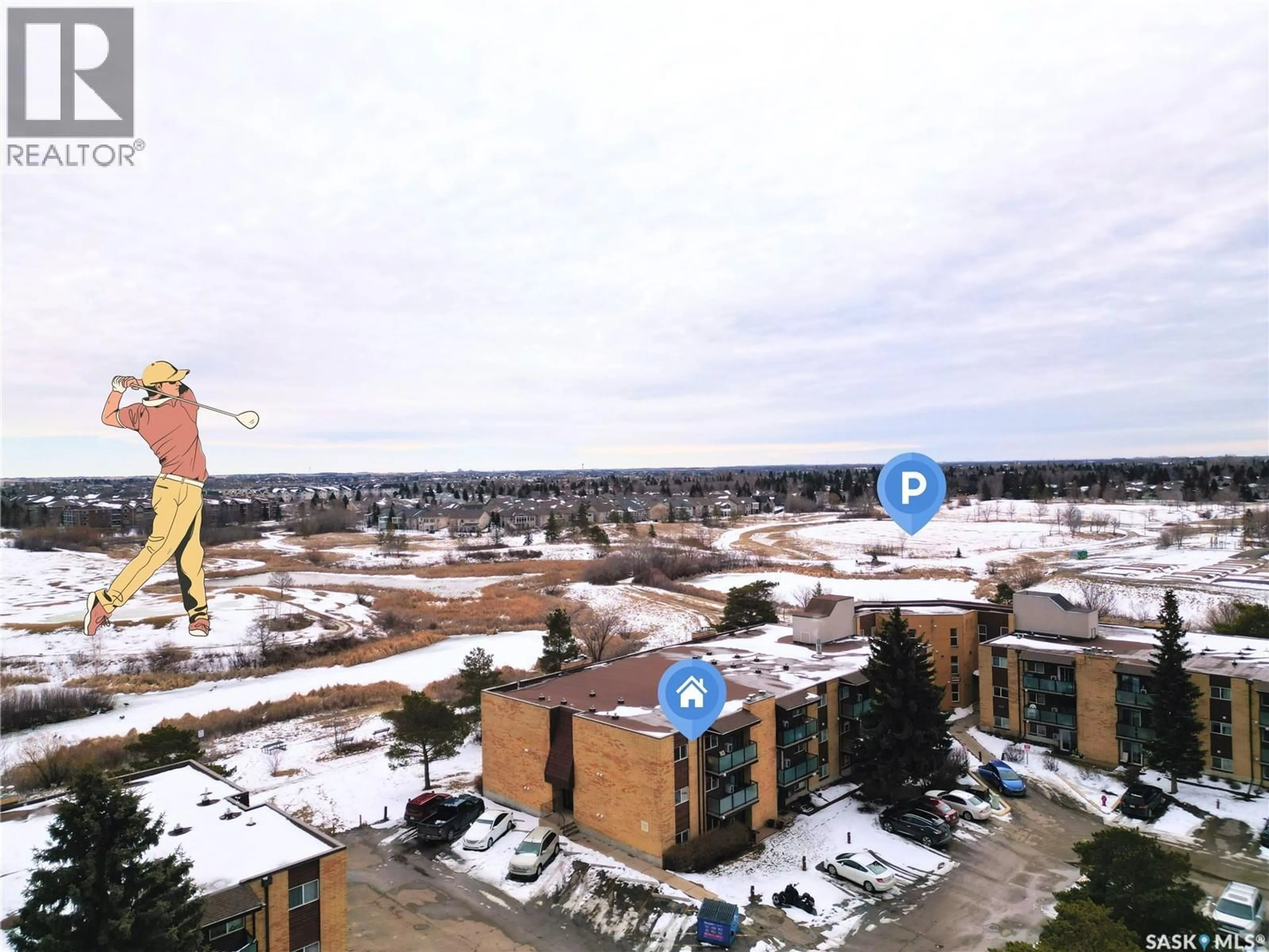 A pic from outside/outdoor area/front of a property/back of a property/a pic from drone, unknown for 419 - 307 TAIT COURT, Saskatoon Saskatchewan S7H5L3