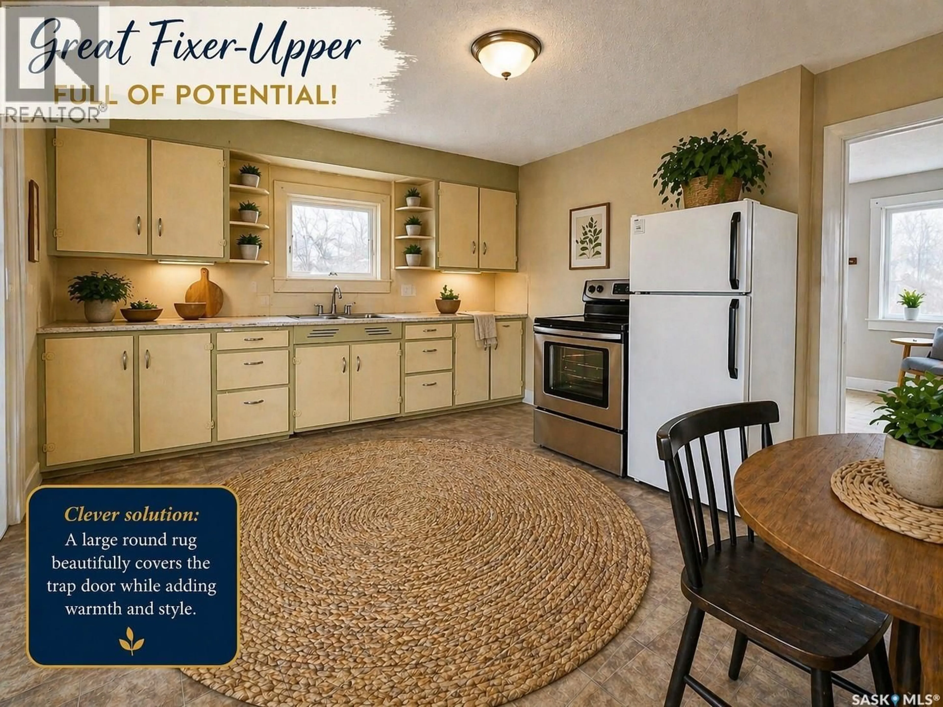 Open concept kitchen, carpet floor for 1432 105TH STREET, North Battleford Saskatchewan S9A1T3