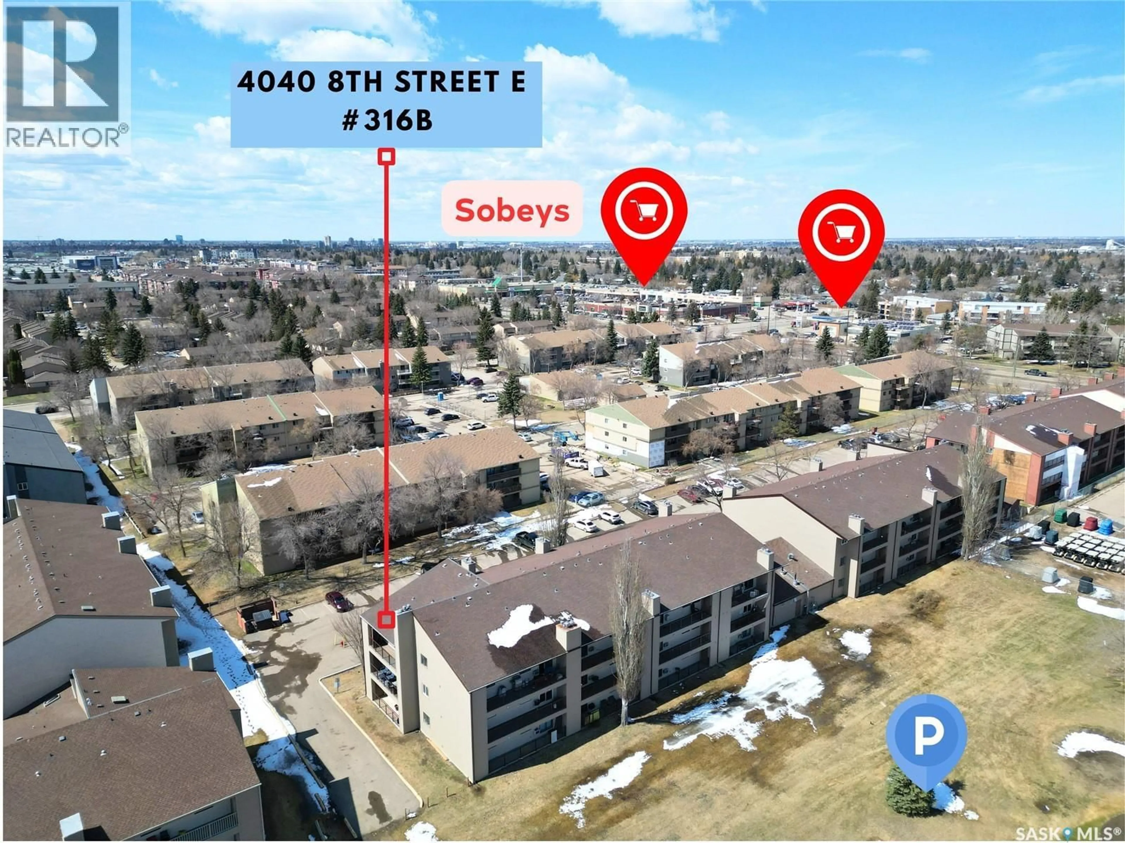 A pic from outside/outdoor area/front of a property/back of a property/a pic from drone, street for 316B 4040 8TH STREET, Saskatoon Saskatchewan S7H5L4