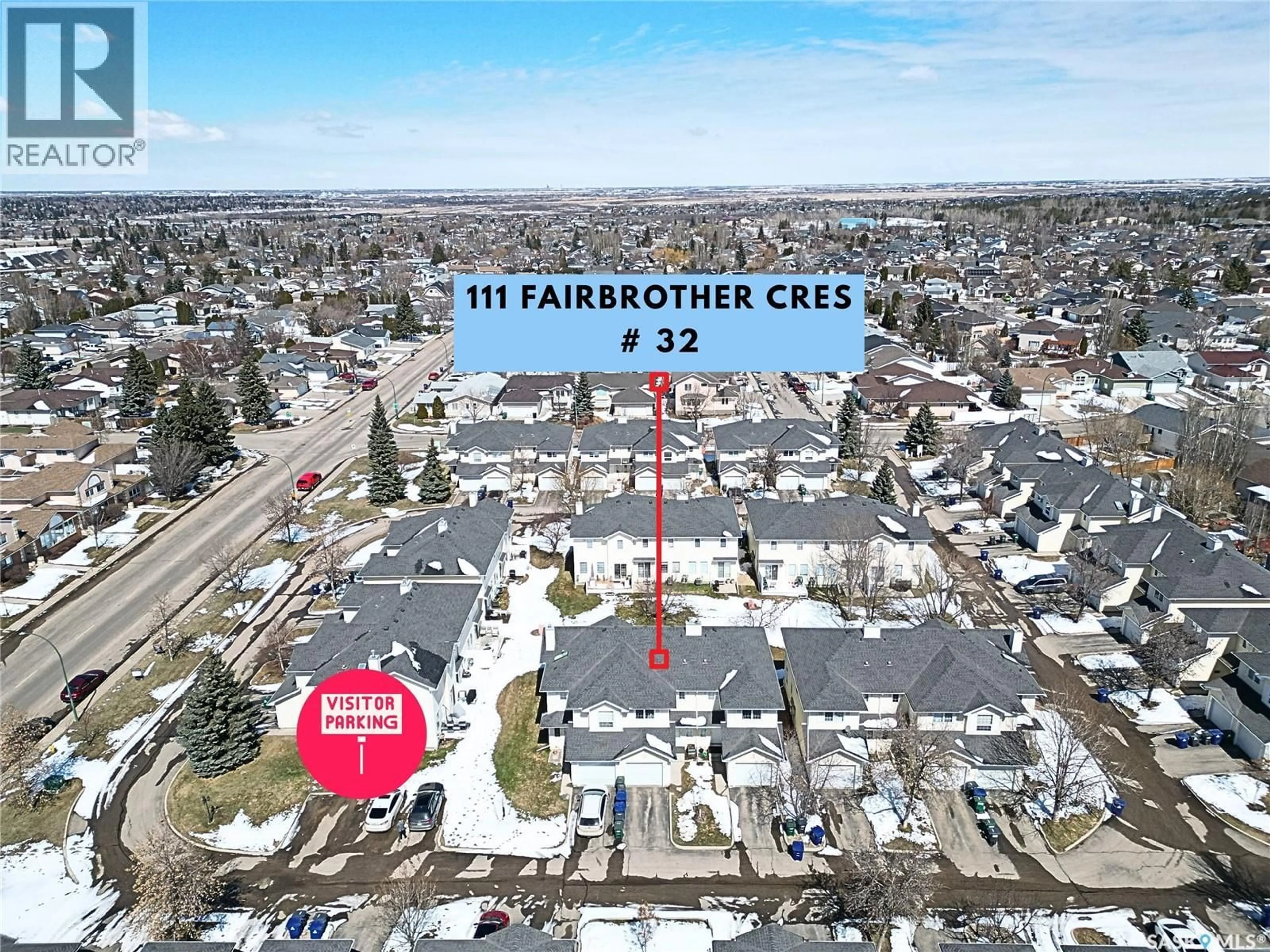 A pic from outside/outdoor area/front of a property/back of a property/a pic from drone, street for 32 111 FAIRBROTHER CRESCENT, Saskatoon Saskatchewan S7S1L3