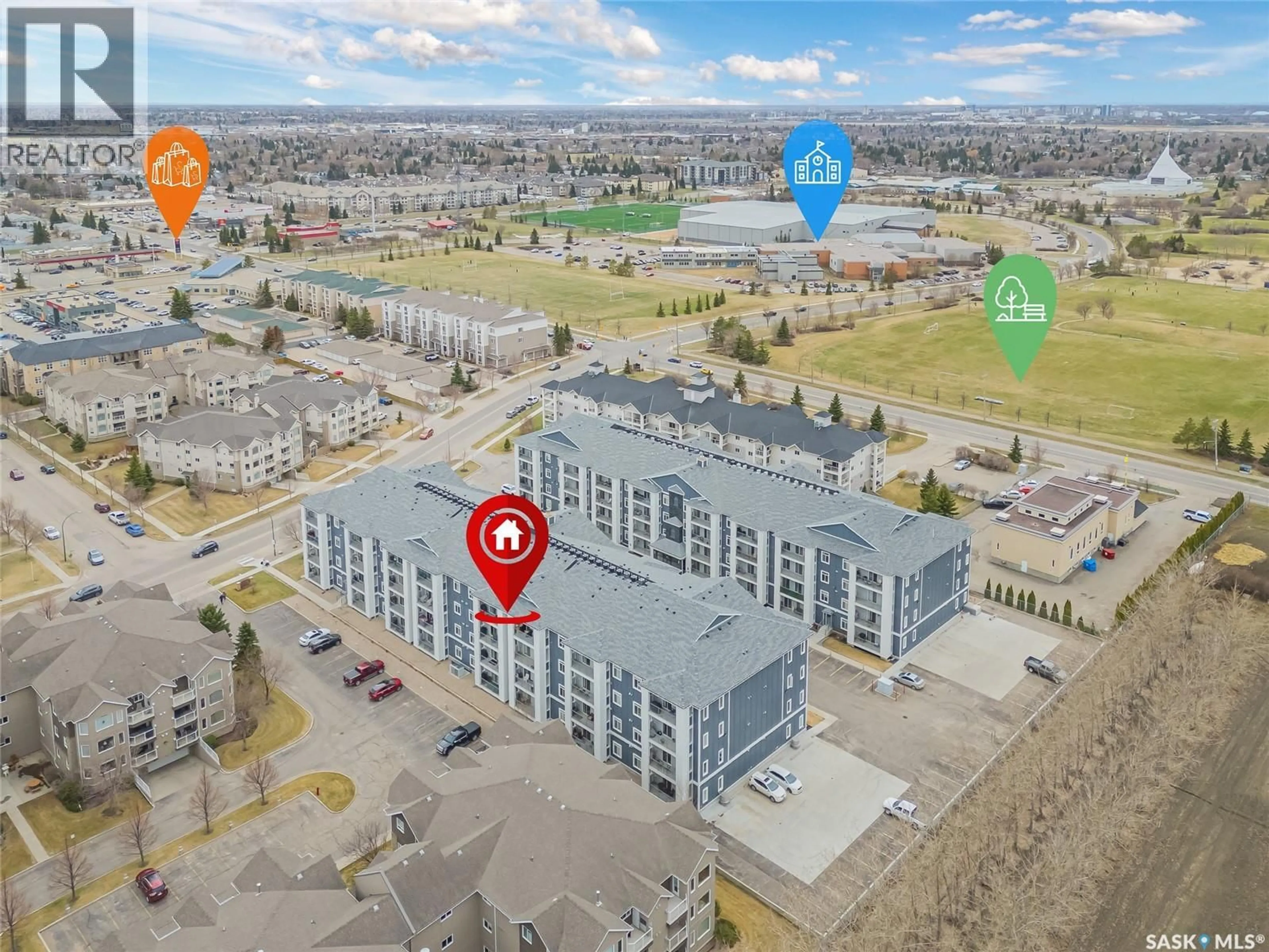 A pic from outside/outdoor area/front of a property/back of a property/a pic from drone, building for 363 - 312 NELSON ROAD, Saskatoon Saskatchewan S7S1P2