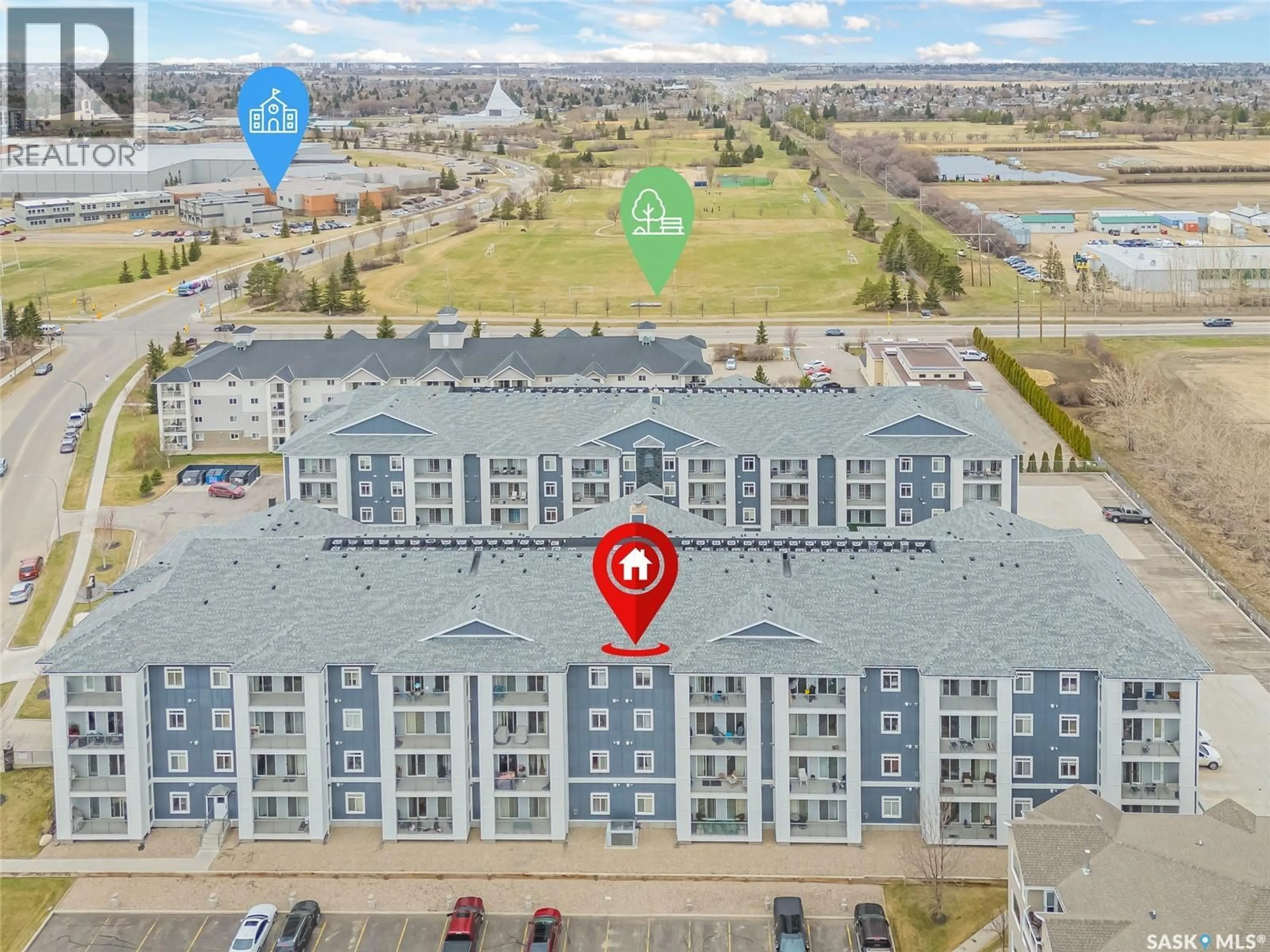 A pic from outside/outdoor area/front of a property/back of a property/a pic from drone, building for 363 - 312 NELSON ROAD, Saskatoon Saskatchewan S7S1P2