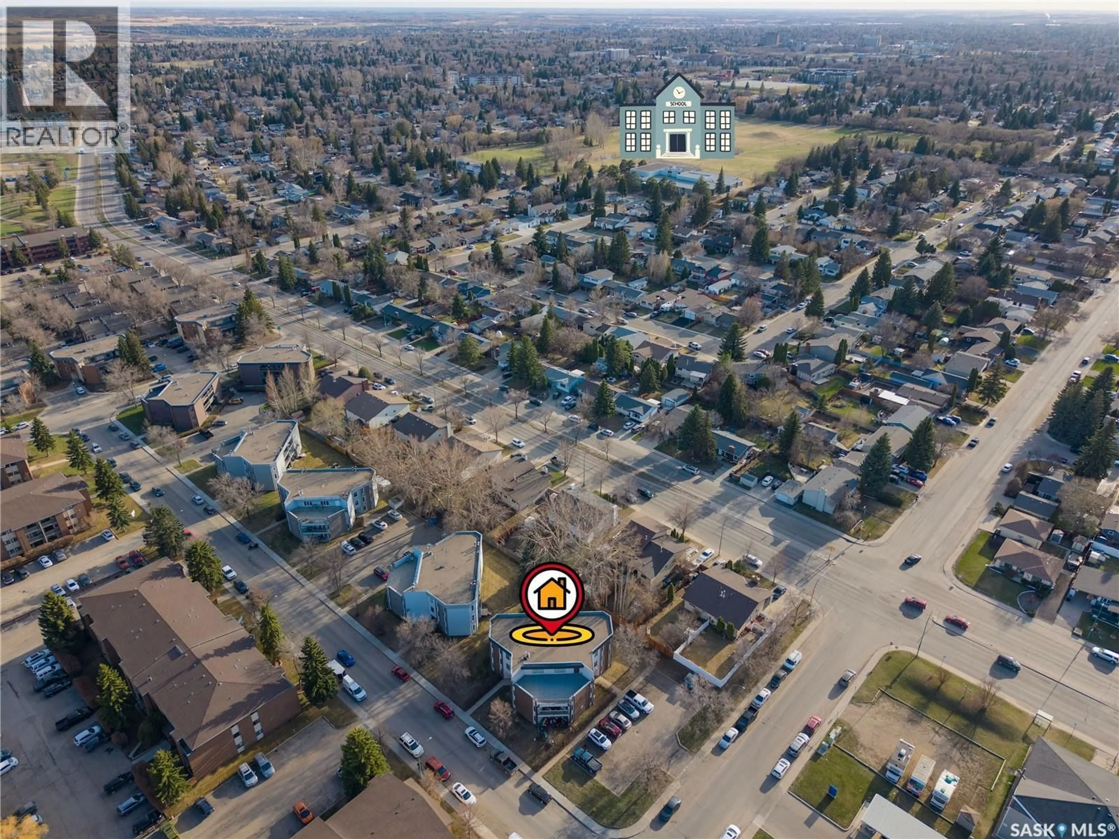 A pic from outside/outdoor area/front of a property/back of a property/a pic from drone, street for 302 - 303 TAIT CRESCENT, Saskatoon Saskatchewan S7H5L2