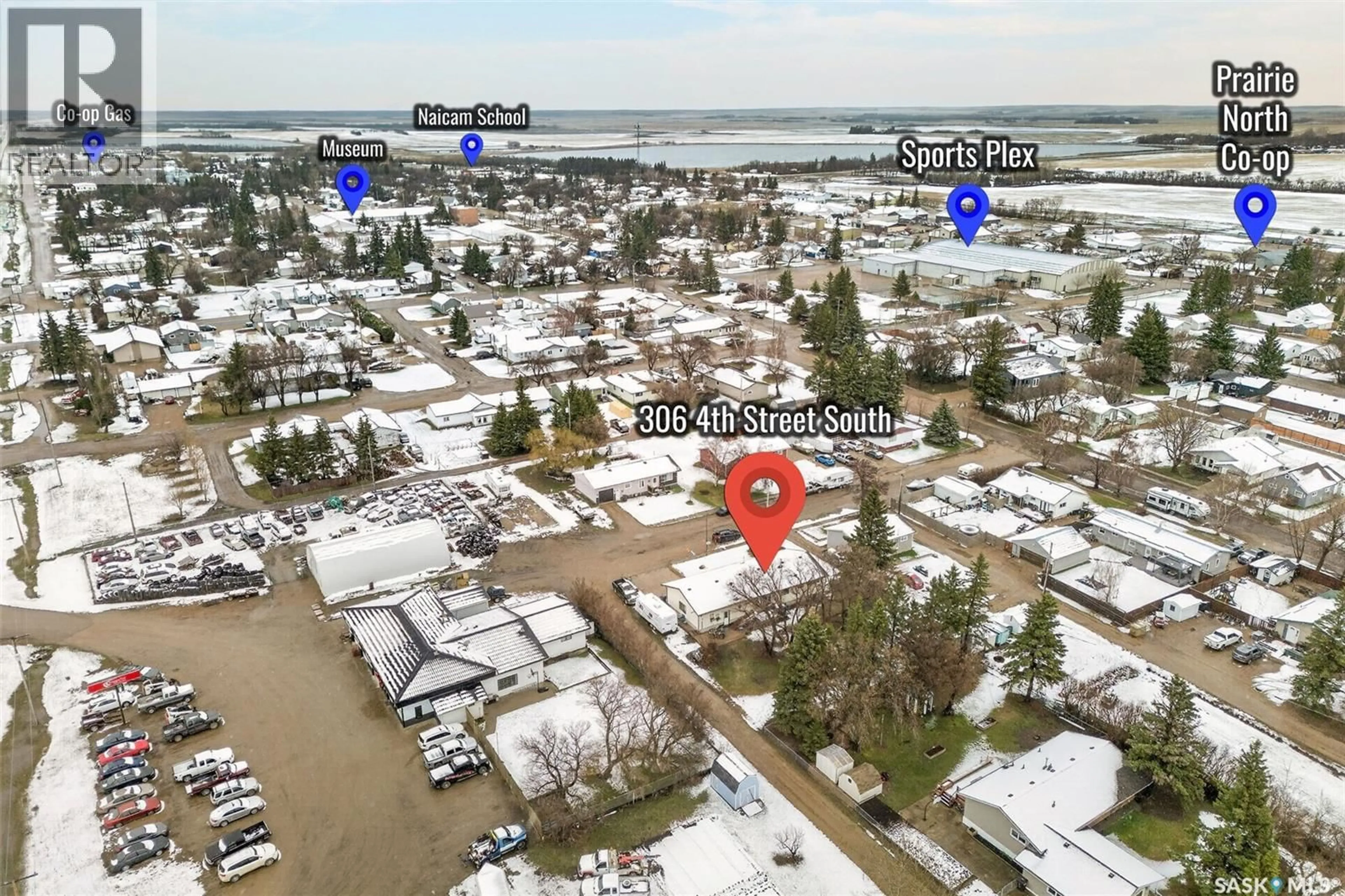 A pic from outside/outdoor area/front of a property/back of a property/a pic from drone, water/lake/river/ocean view for 306 4TH STREET, Naicam Saskatchewan S0K2Z0
