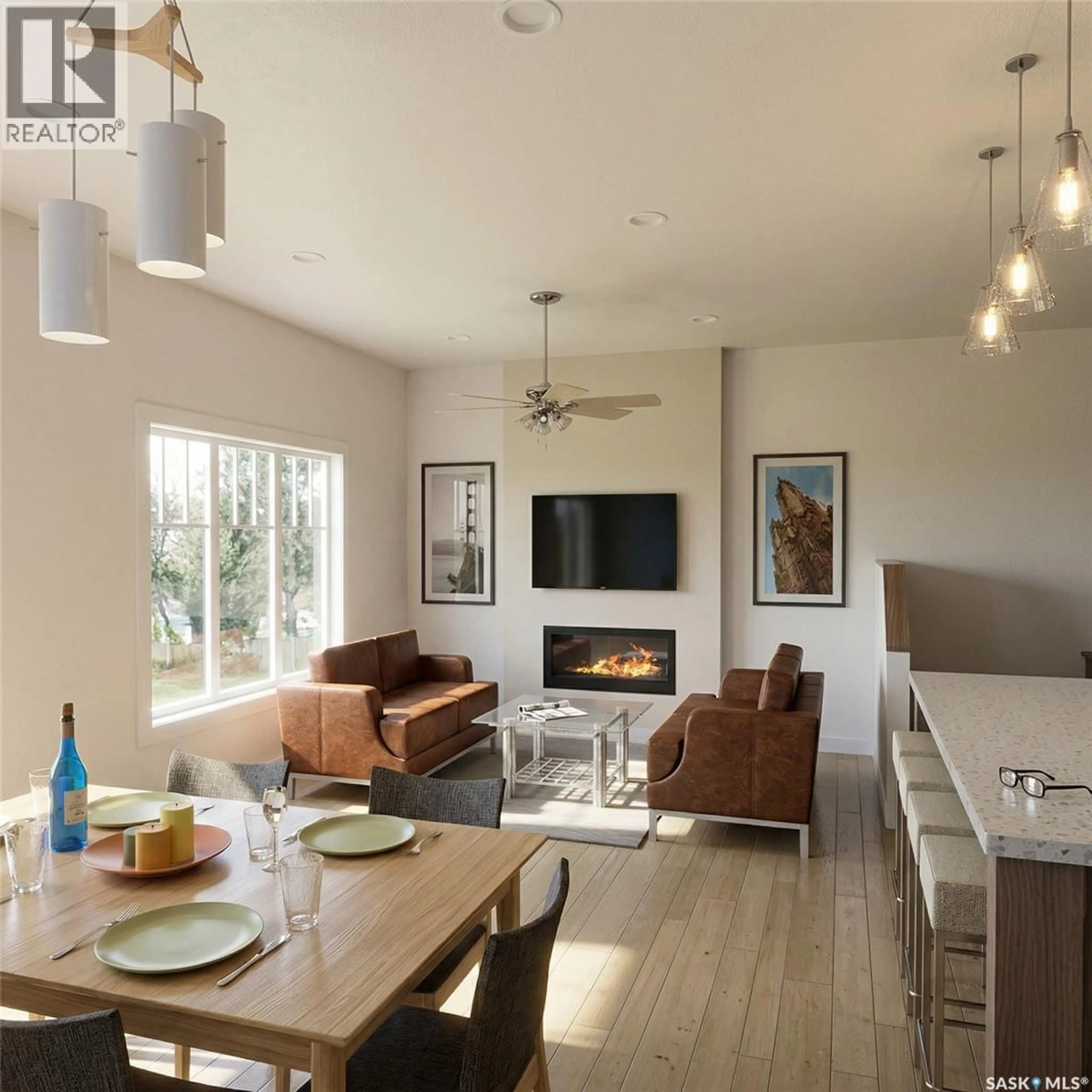 Open concept kitchen, wood/laminate floor for 663 HENRY DAYDAY ROAD, Saskatoon Saskatchewan S7W1H5