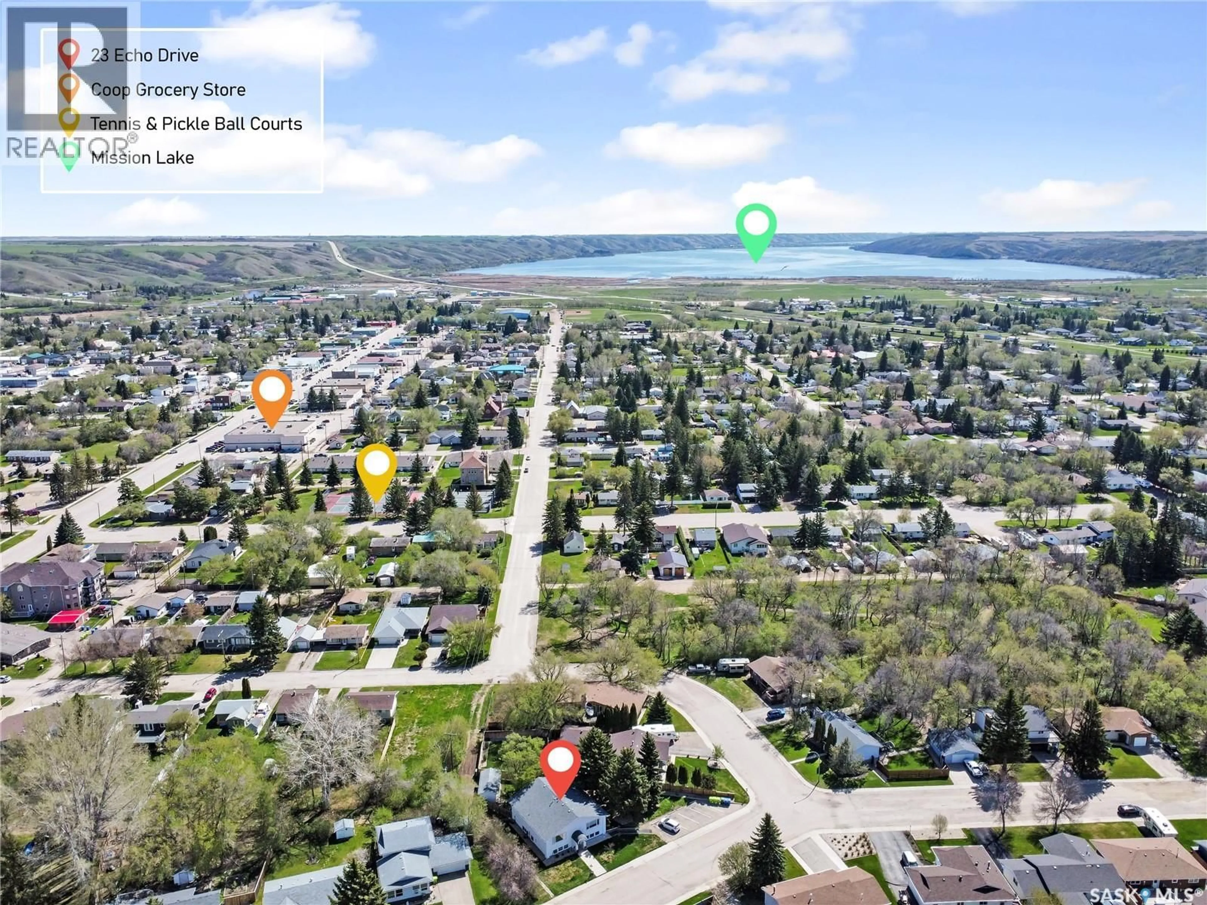 A pic from outside/outdoor area/front of a property/back of a property/a pic from drone, street for 2 23 ECHO DRIVE, Fort Qu'Appelle Saskatchewan S0G1S0