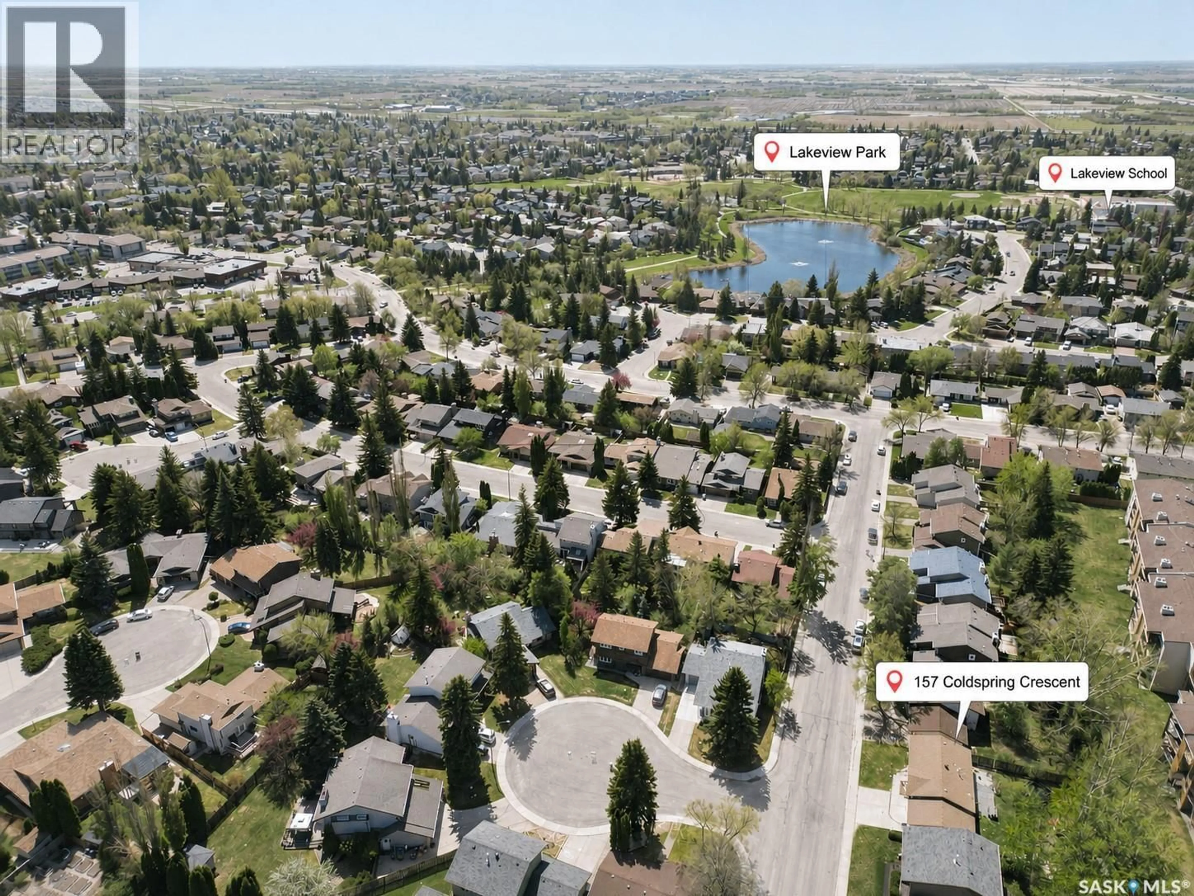A pic from outside/outdoor area/front of a property/back of a property/a pic from drone, unknown for 157 COLDSPRING CRESCENT, Saskatoon Saskatchewan S7J3M3