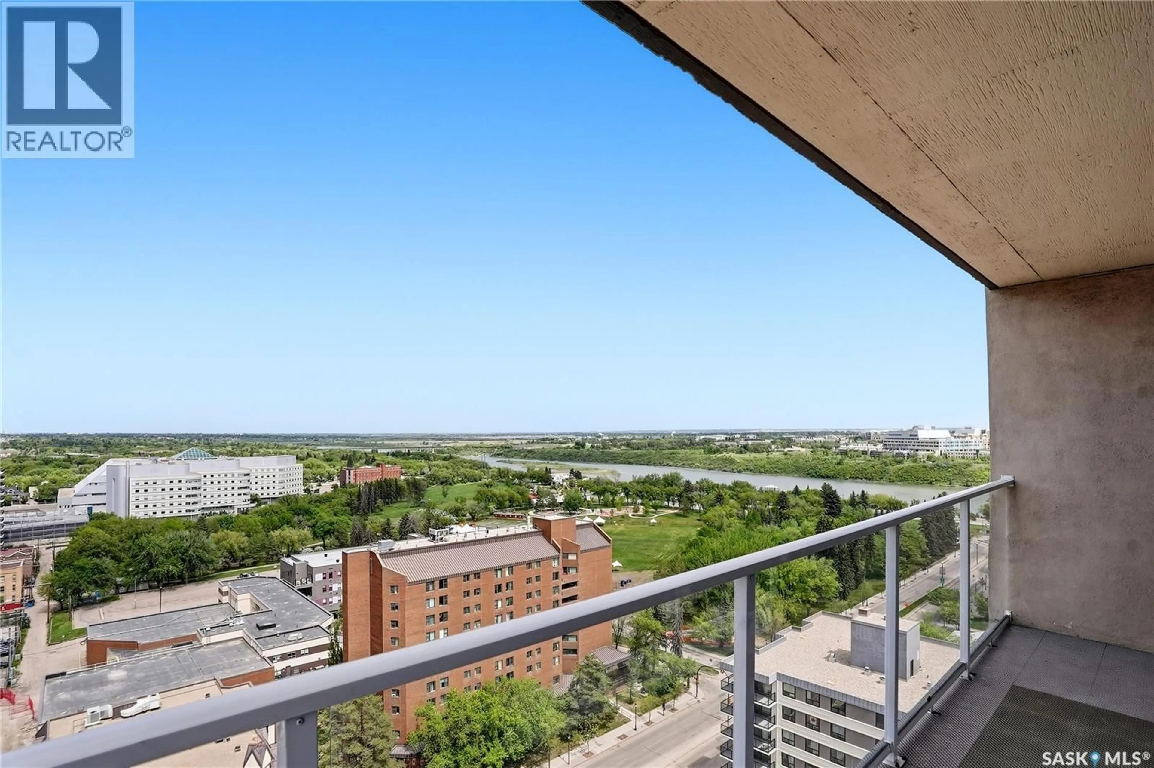 Balcony in the apartment, city buildings view from balcony for N - 2102 320 5TH AVENUE, Saskatoon Saskatchewan S7K2P5