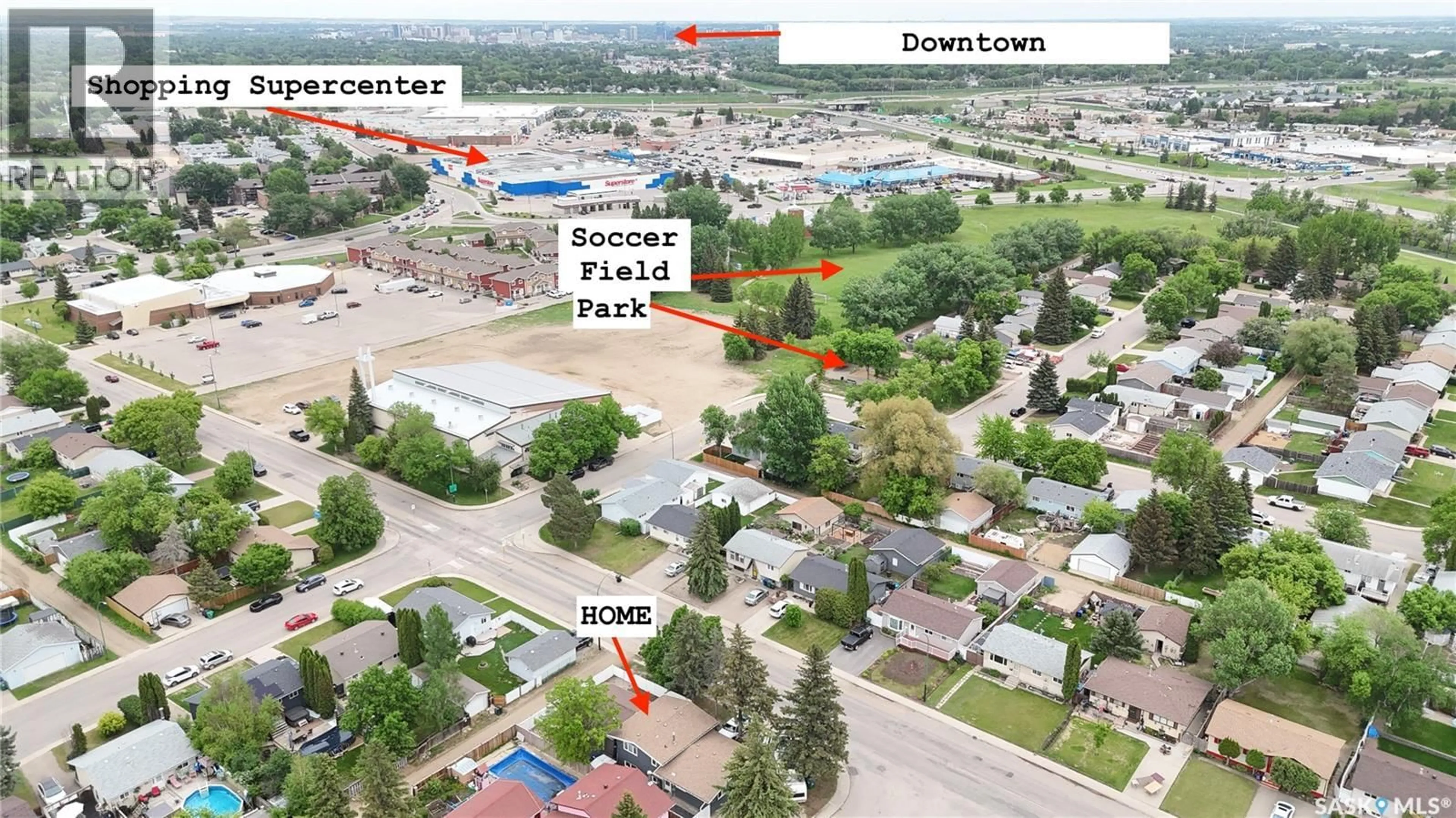 A pic from outside/outdoor area/front of a property/back of a property/a pic from drone, unknown for 2 MCDOUGALL CRESCENT, Saskatoon Saskatchewan S7L5C1