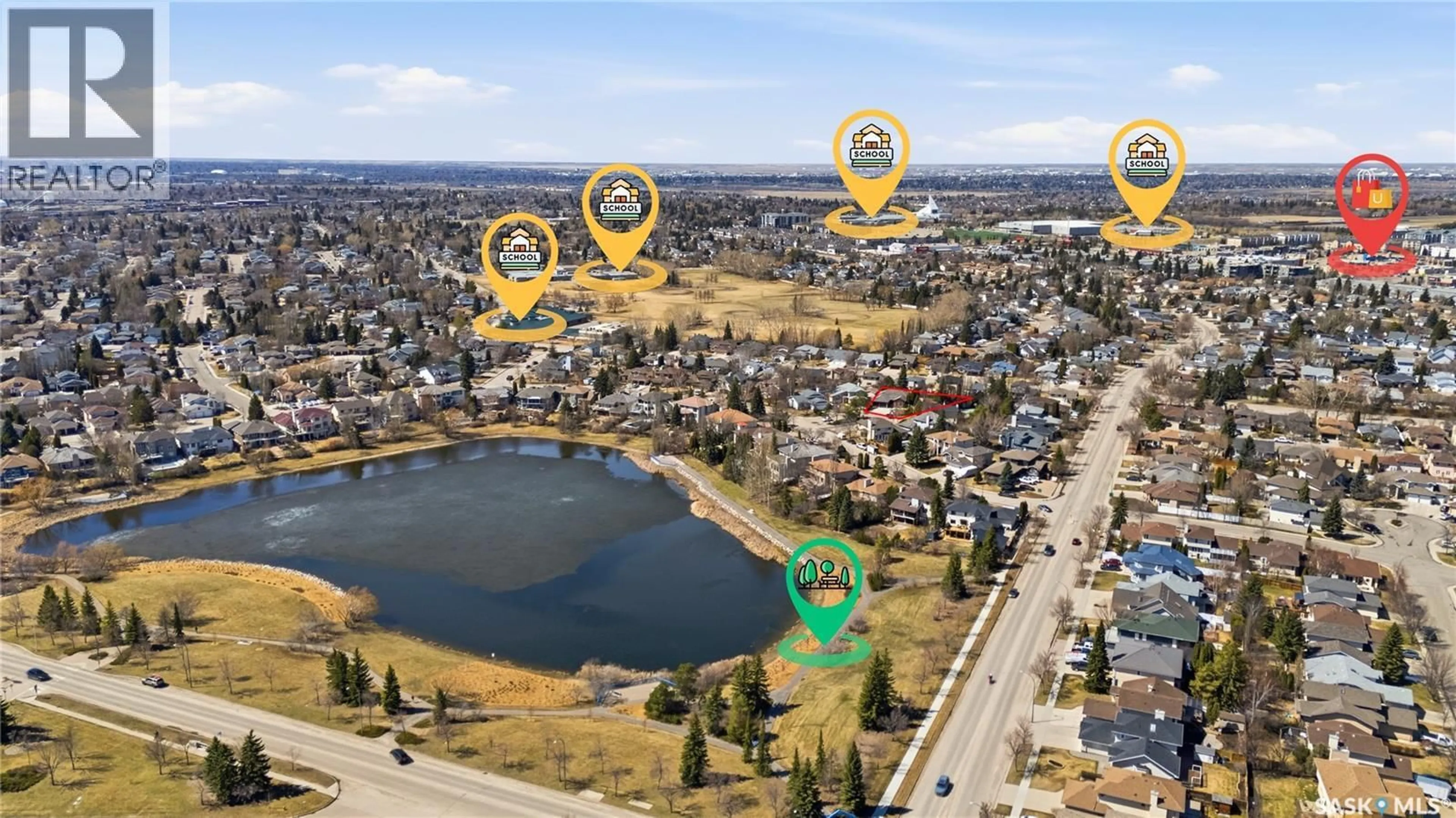 A pic from outside/outdoor area/front of a property/back of a property/a pic from drone, water/lake/river/ocean view for 214 FORSYTH COURT, Saskatoon Saskatchewan S7N4H2
