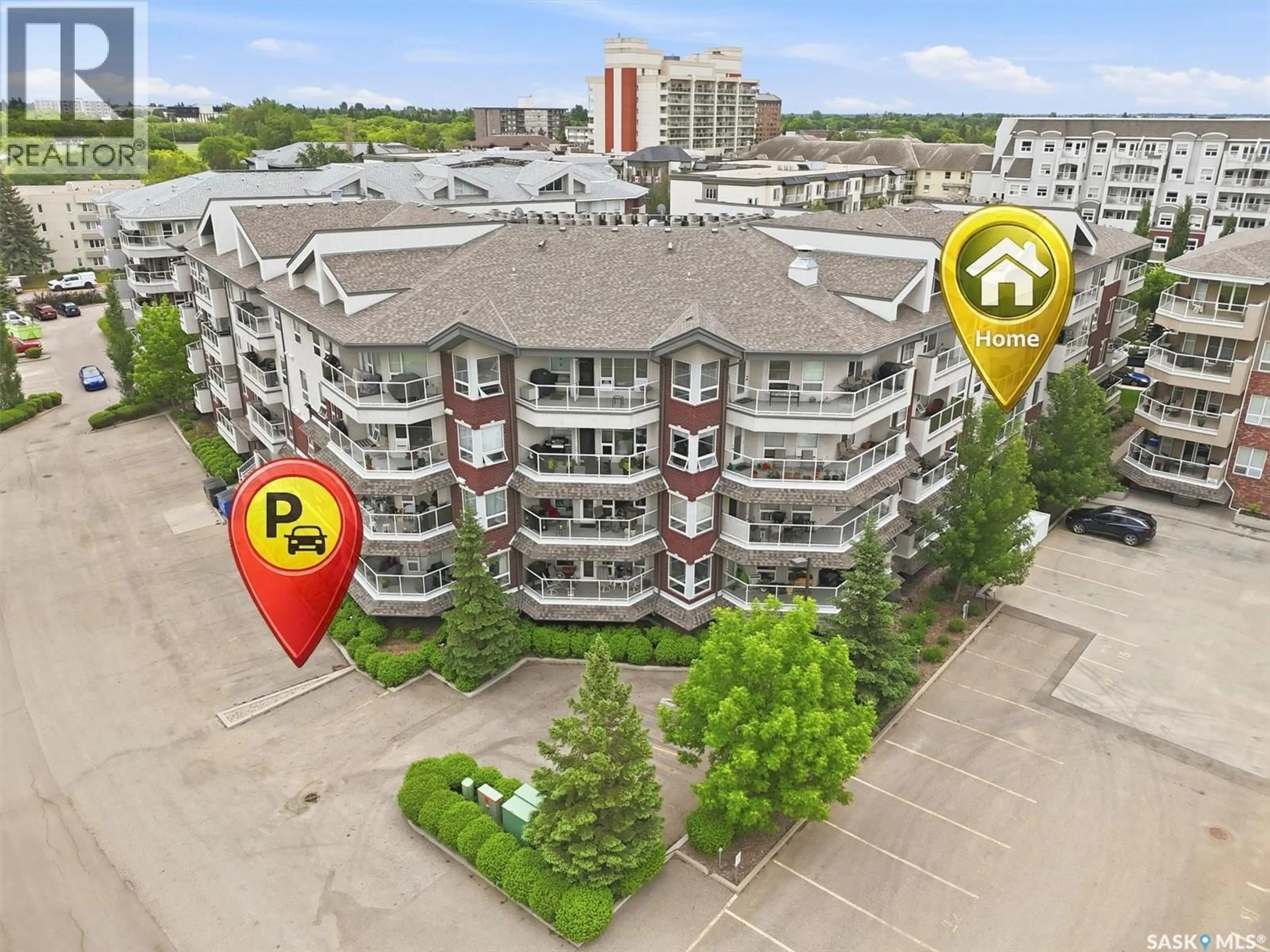 A pic from outside/outdoor area/front of a property/back of a property/a pic from drone, city buildings view from balcony for 106 - 215 ARMISTICE WAY, Saskatoon Saskatchewan S7J2H4