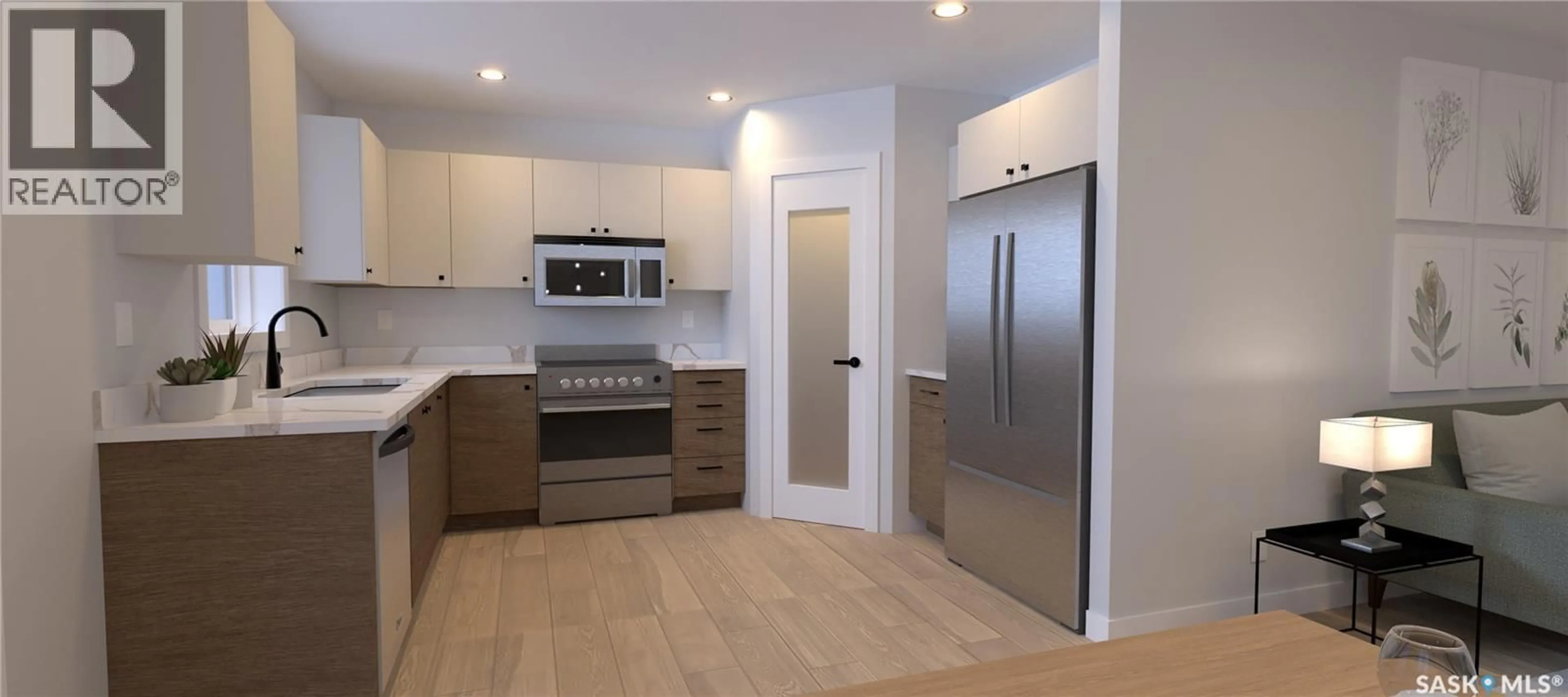 Open concept kitchen, wood/laminate floor for 217 WALL STREET, Dalmeny Saskatchewan S0K1E0
