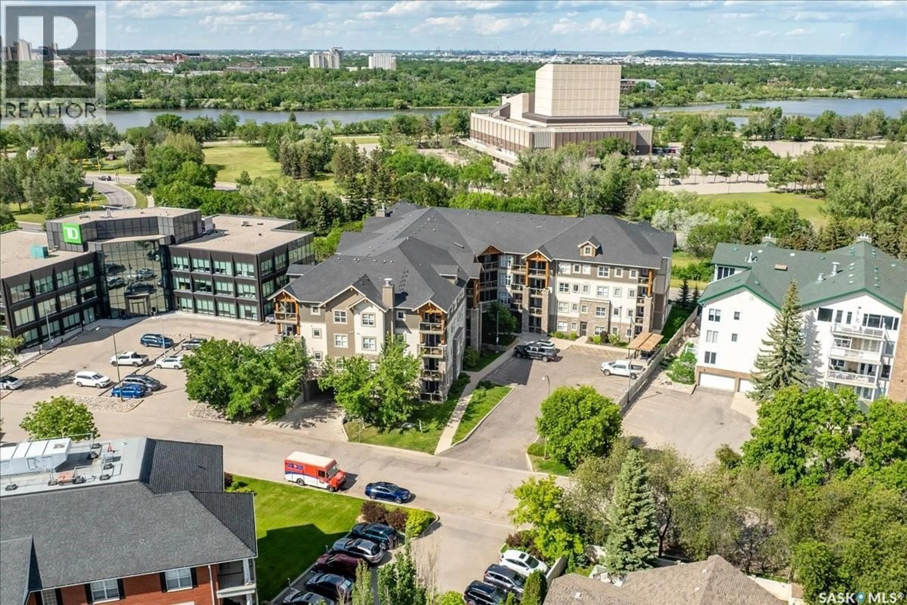 A pic from outside/outdoor area/front of a property/back of a property/a pic from drone, city buildings view from balcony for 211 - 1220 BLACKFOOT DRIVE, Regina Saskatchewan S4S6T2