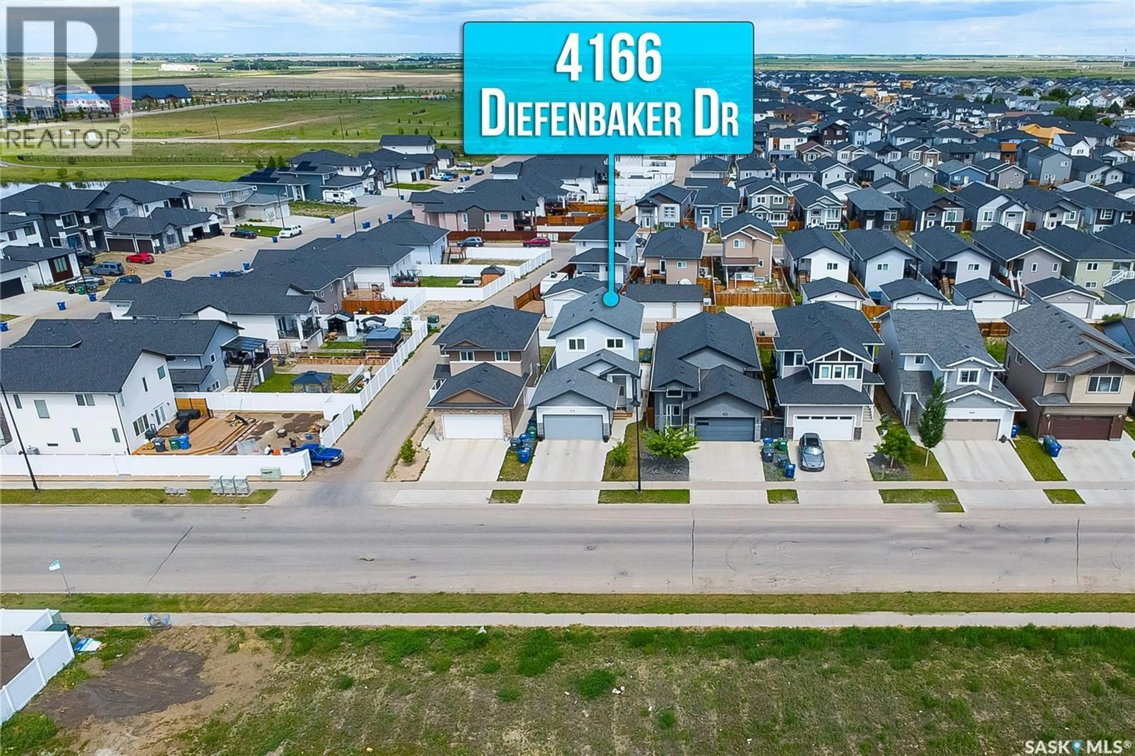 A pic from outside/outdoor area/front of a property/back of a property/a pic from drone, street for 4166 DIEFENBAKER DRIVE, Saskatoon Saskatchewan S7I6W8