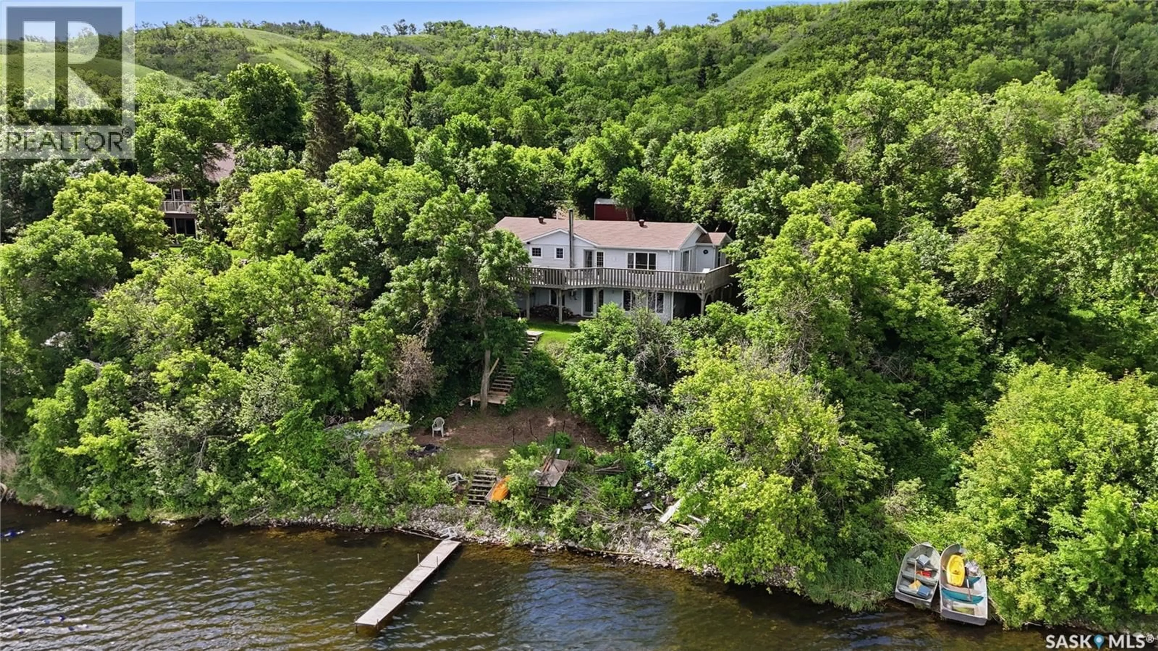 A pic from outside/outdoor area/front of a property/back of a property/a pic from drone, water/lake/river/ocean view for 6 KINSLEY ROAD, Fort Qu'Appelle Saskatchewan S0G1S0