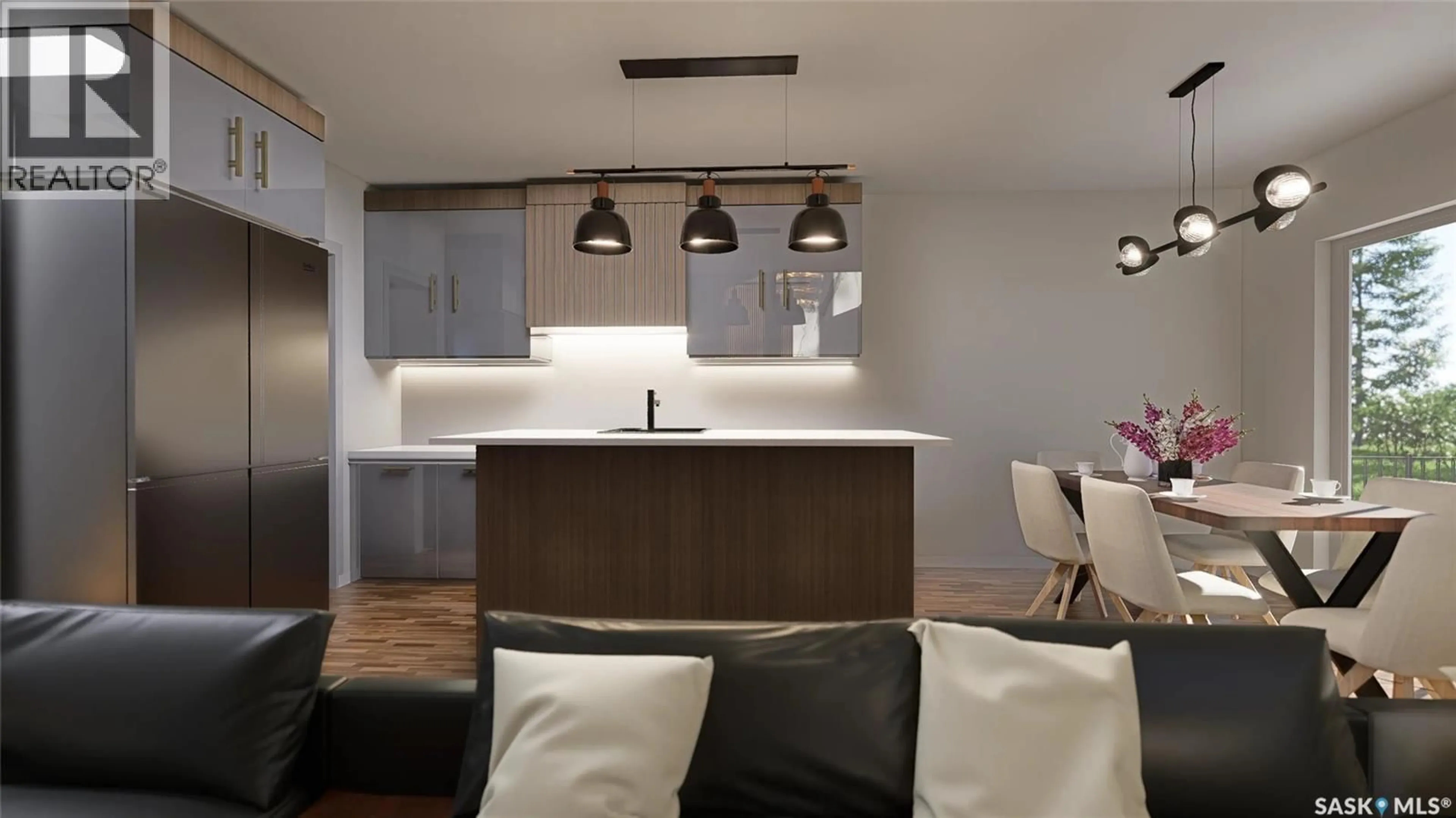 Open concept kitchen, wood/laminate floor for 1259 NIGHTINGALE TERRACE, Saskatoon Saskatchewan S7L0L3