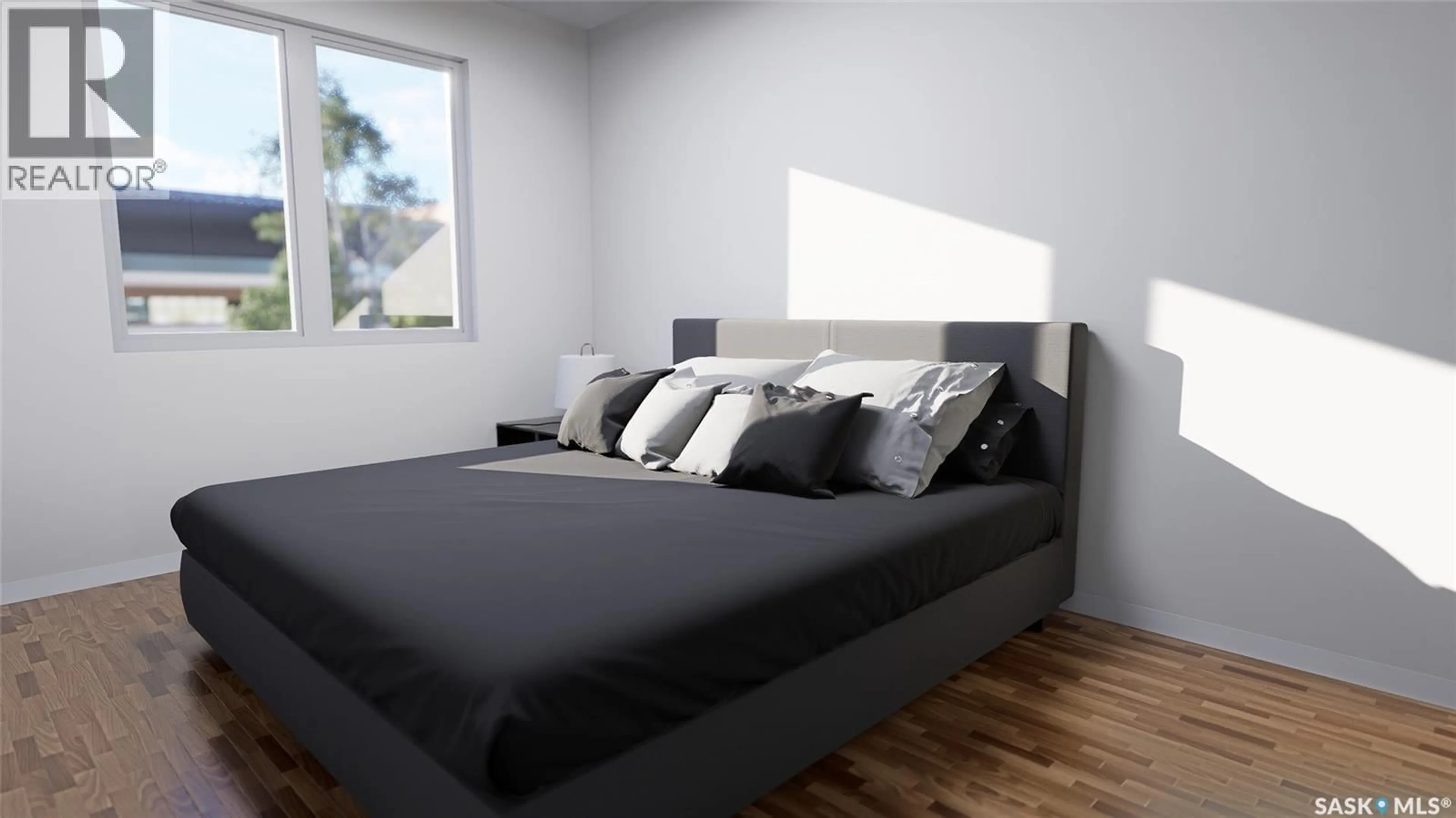 Bedroom with bed, wood/laminate floor for 1259 NIGHTINGALE TERRACE, Saskatoon Saskatchewan S7L0L3