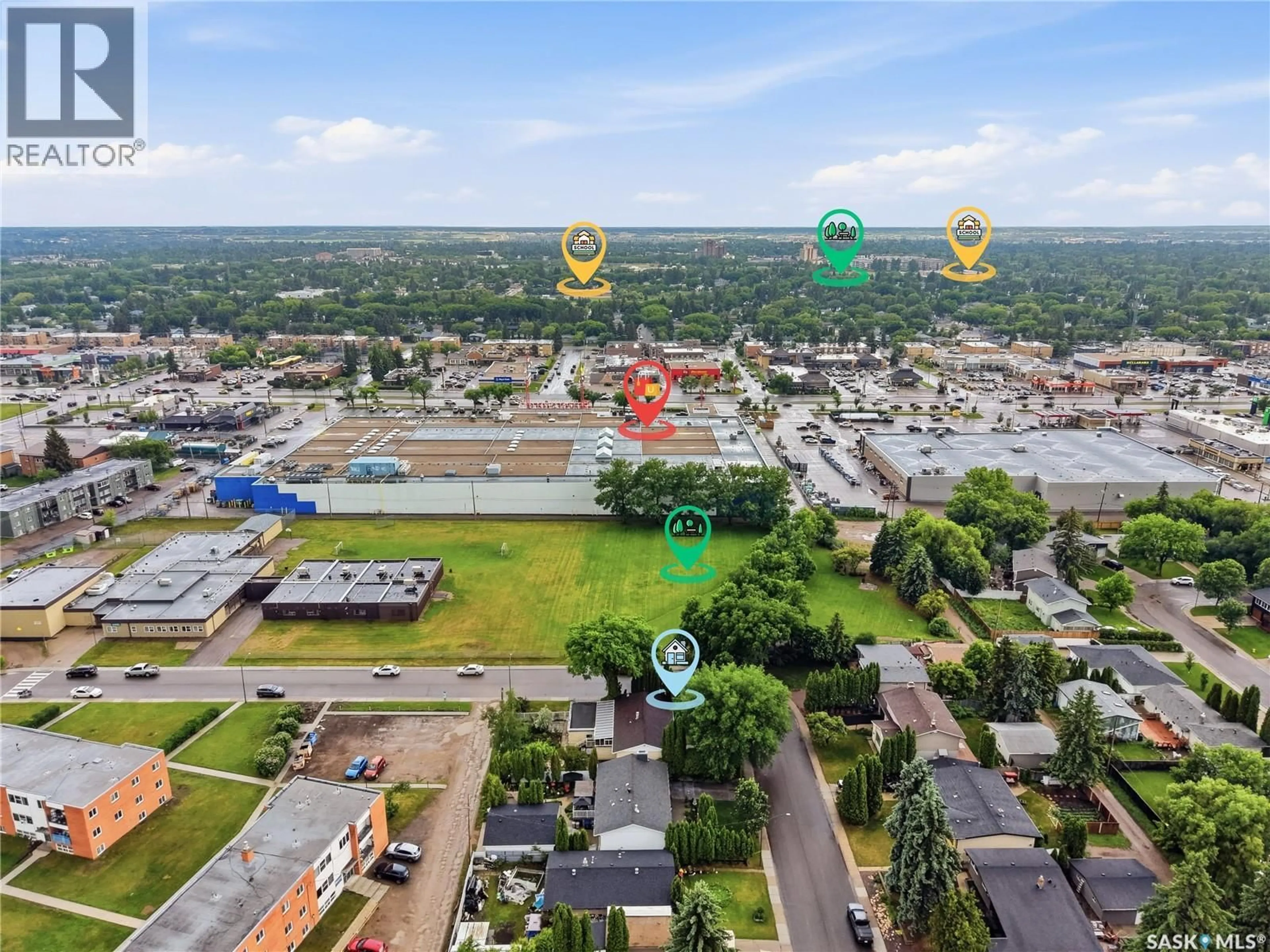 A pic from outside/outdoor area/front of a property/back of a property/a pic from drone, city buildings view from balcony for 21 BATEMAN CRESCENT, Saskatoon Saskatchewan S7H3C3