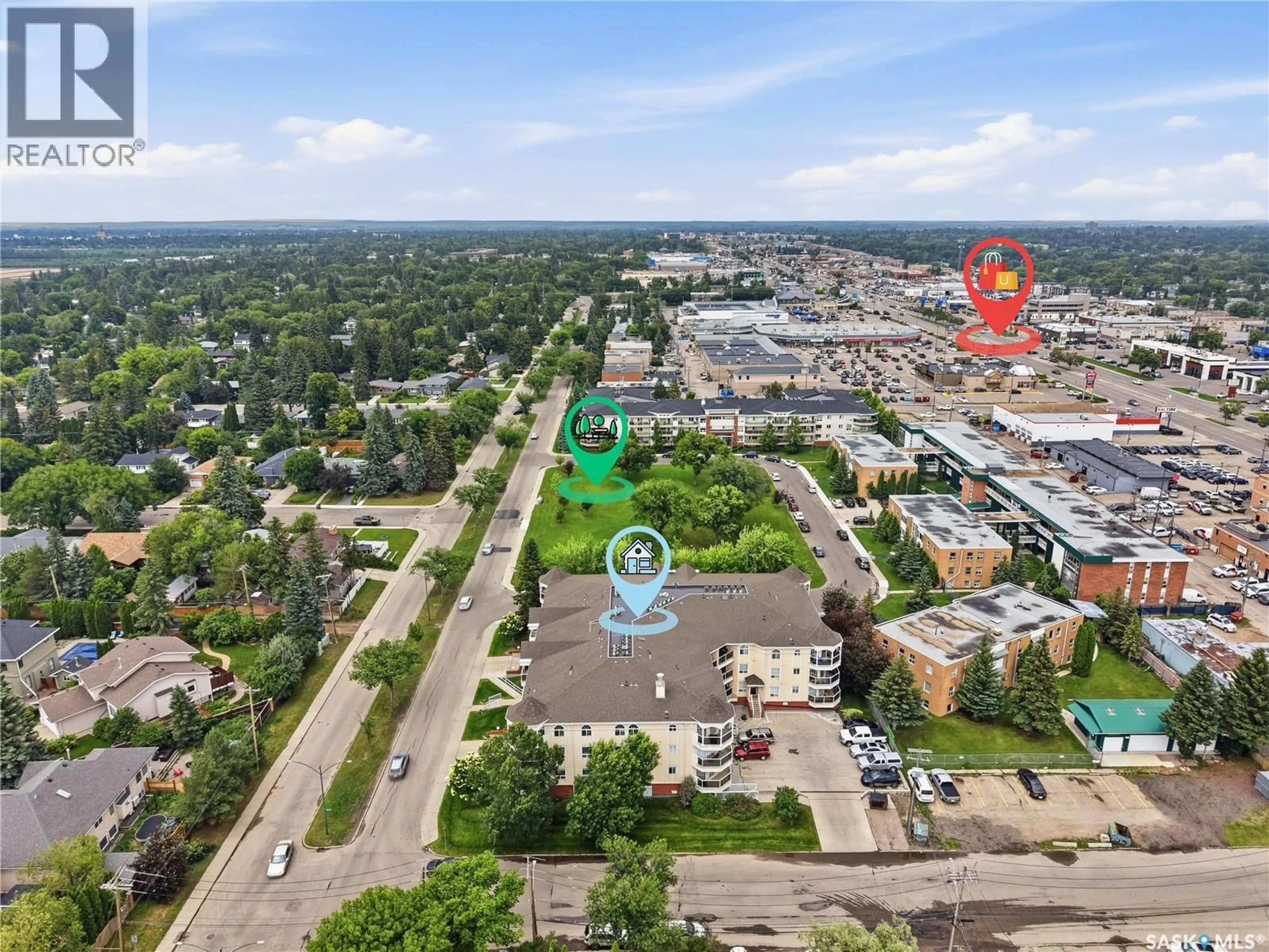 A pic from outside/outdoor area/front of a property/back of a property/a pic from drone, city buildings view from balcony for 305 - 1700 MAIN STREET, Saskatoon Saskatchewan S7H5S1