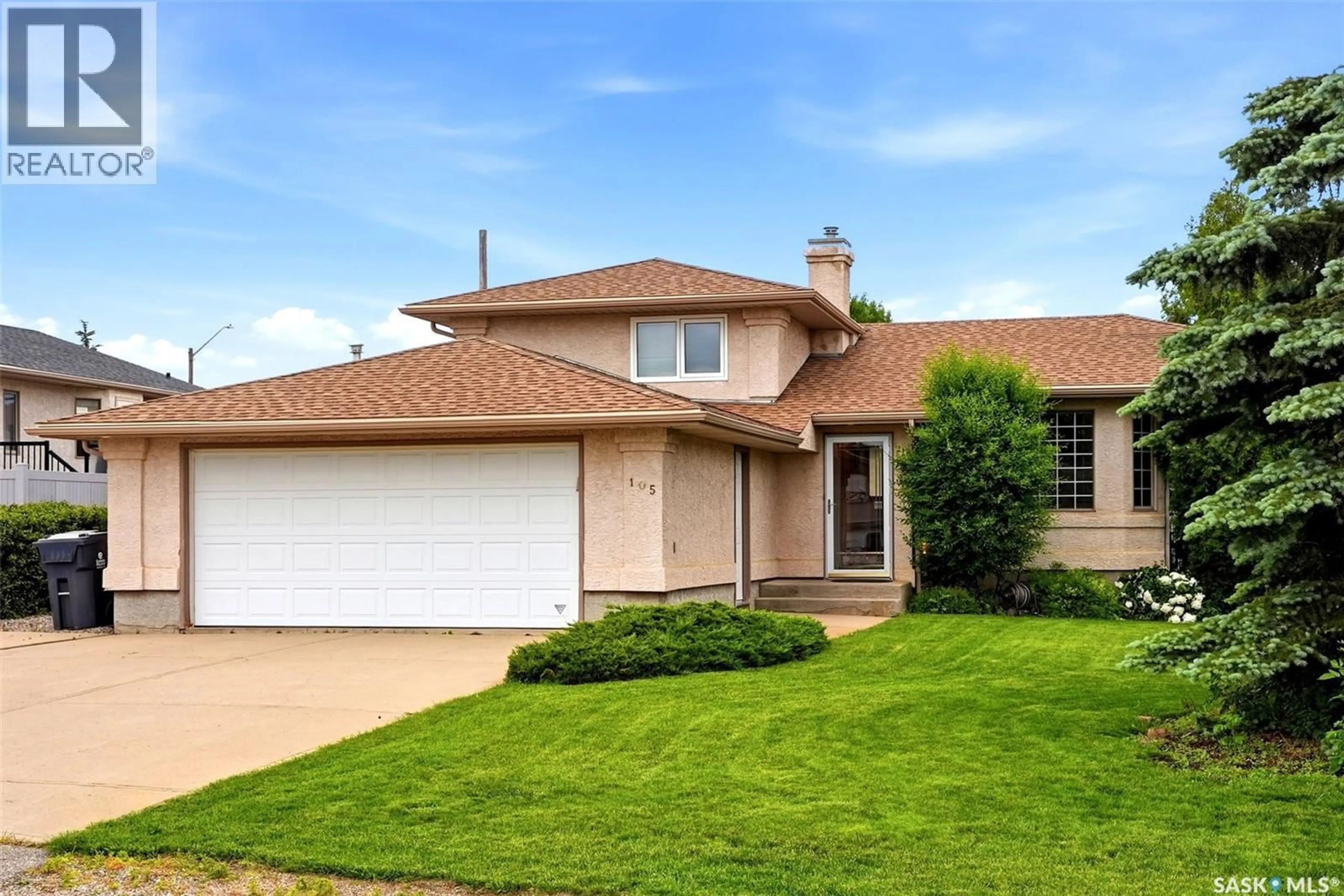 Home with vinyl exterior material, street for 105 COURTSIDE CRESCENT, Pilot Butte Saskatchewan S0G3Z0
