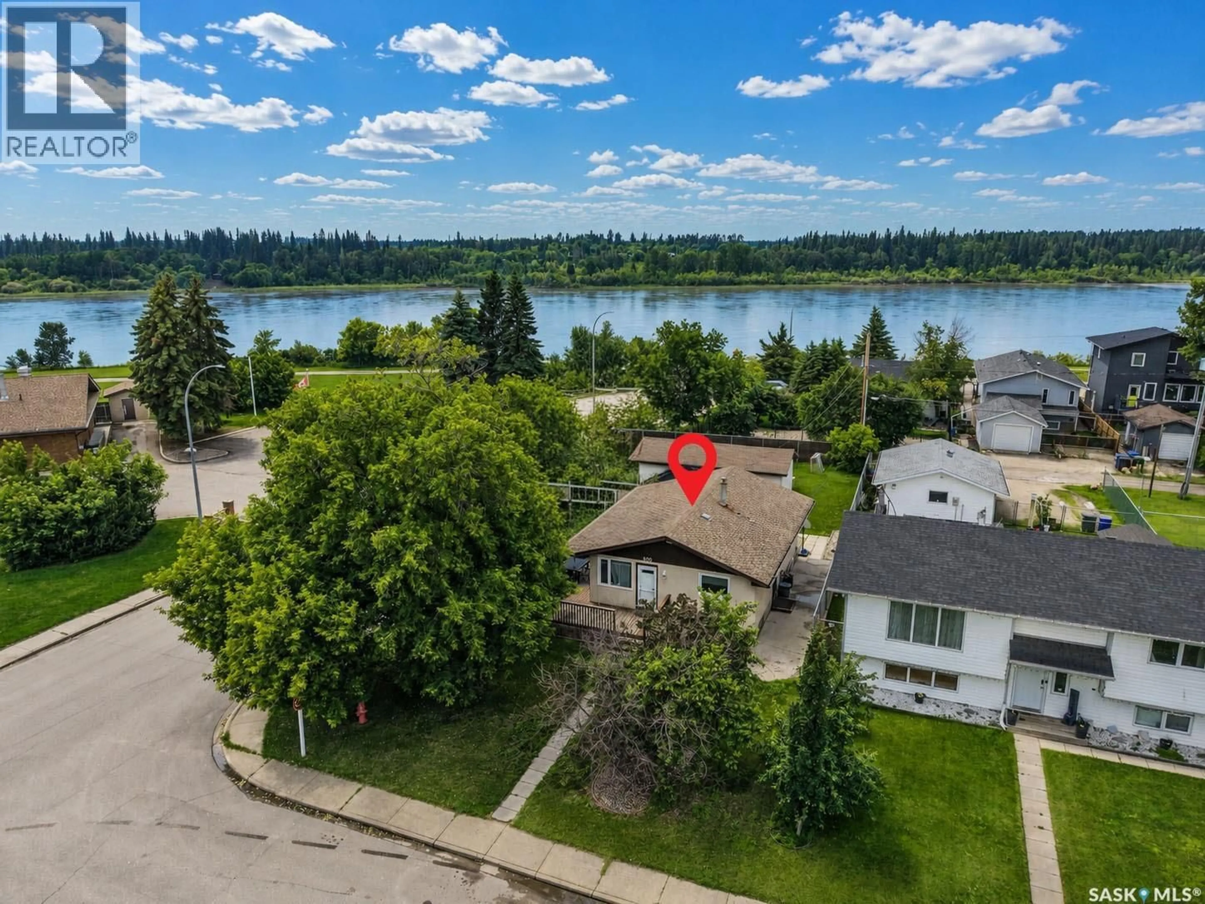 A pic from outside/outdoor area/front of a property/back of a property/a pic from drone, water/lake/river/ocean view for 800 1ST STREET, Prince Albert Saskatchewan S6V0C2