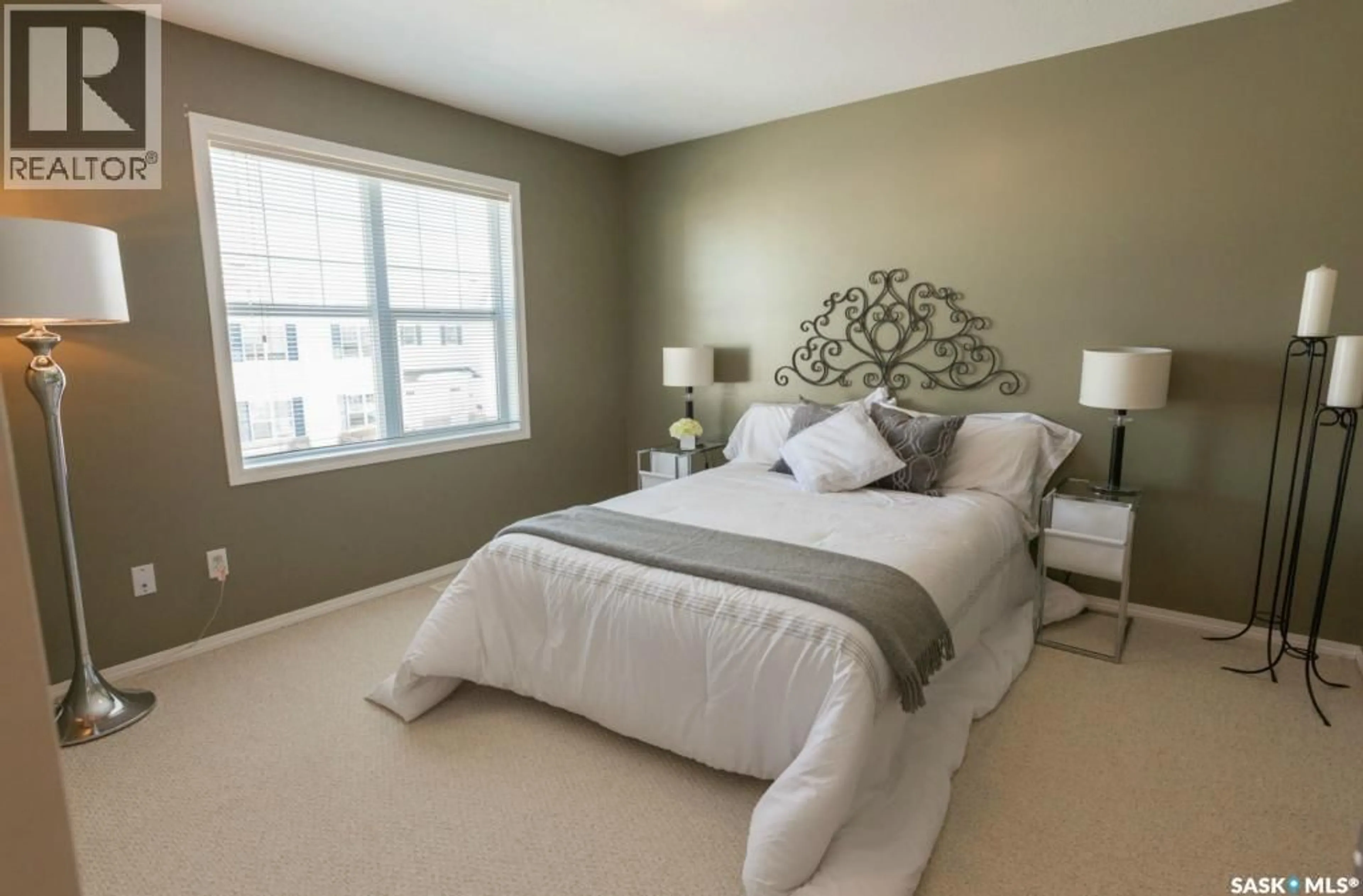 Bedroom with bed, carpet floor for 50 203 HEROLD TERRACE, Saskatoon Saskatchewan S7V1H8