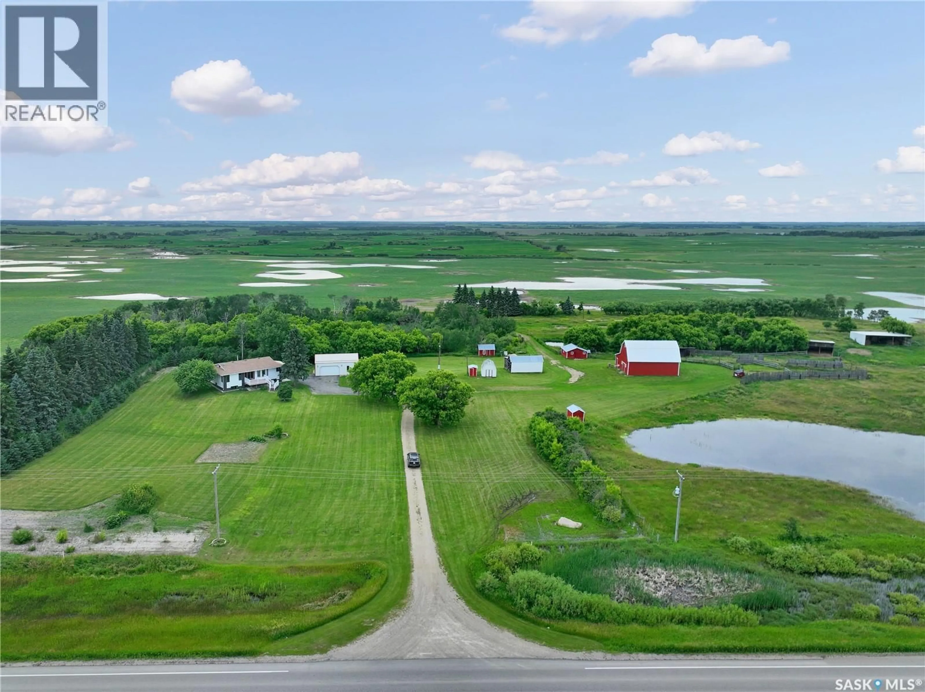 A pic from outside/outdoor area/front of a property/back of a property/a pic from drone, water/lake/river/ocean view for 9 RED BARN ACREAGE, Fertile Belt Rm No. 183 Saskatchewan S0A3Y0