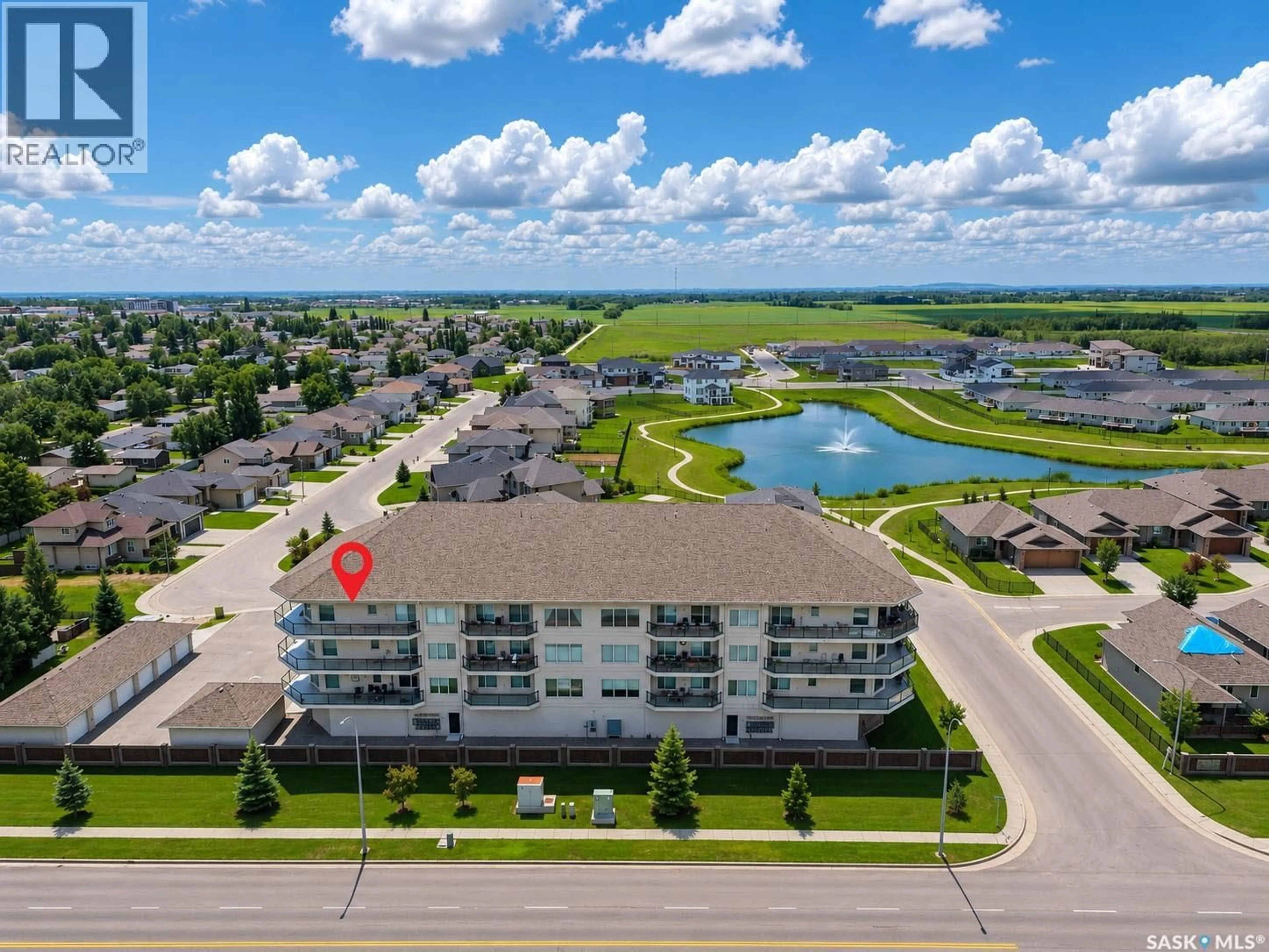 A pic from outside/outdoor area/front of a property/back of a property/a pic from drone, water/lake/river/ocean view for 308 - 2800 LAKEVIEW DRIVE, Prince Albert Saskatchewan S6W0A4