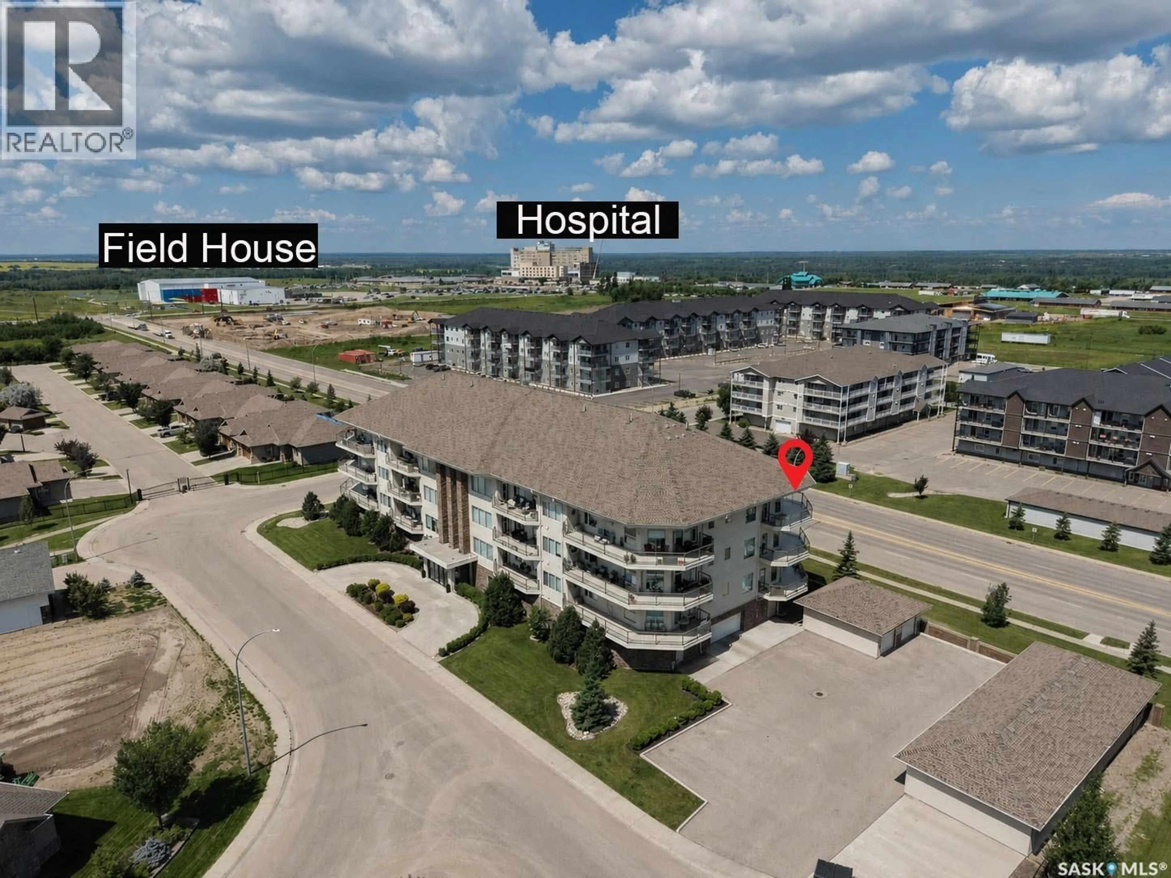 A pic from outside/outdoor area/front of a property/back of a property/a pic from drone, unknown for 308 - 2800 LAKEVIEW DRIVE, Prince Albert Saskatchewan S6W0A4