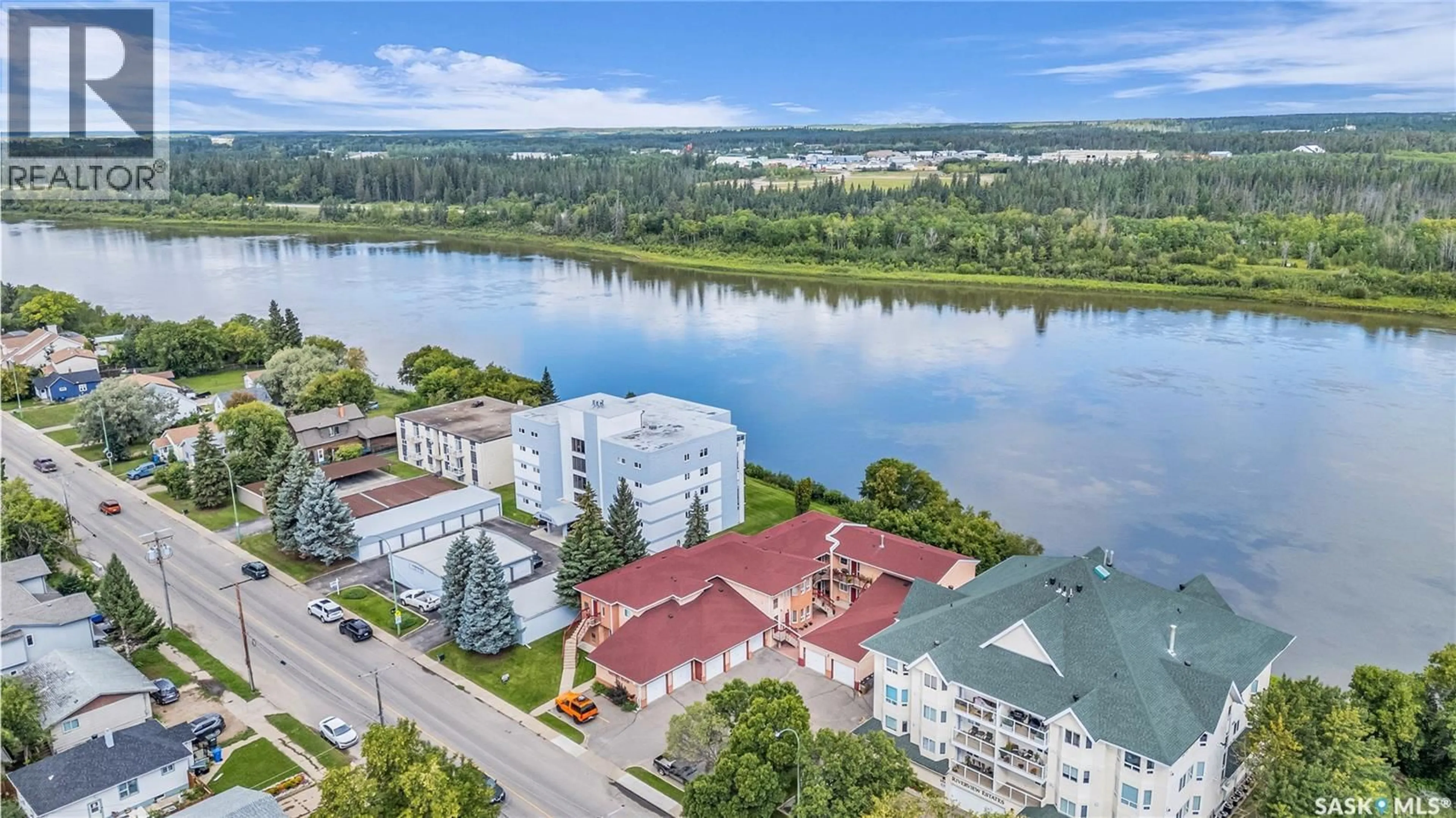 A pic from outside/outdoor area/front of a property/back of a property/a pic from drone, water/lake/river/ocean view for A2 - 532 RIVER STREET, Prince Albert Saskatchewan S6V0A6