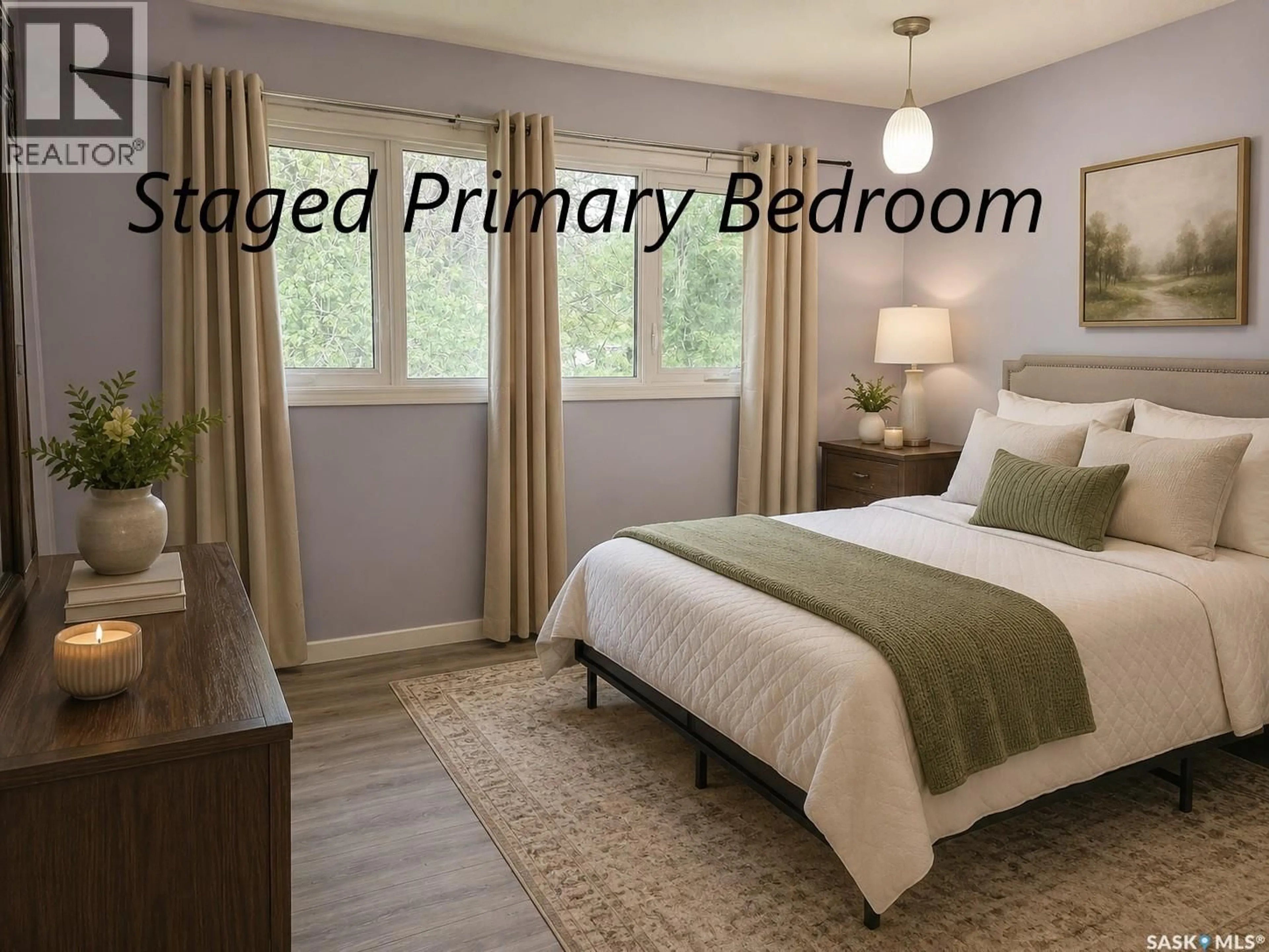 Bedroom with bed, wood/laminate floor for 1641 103RD STREET, North Battleford Saskatchewan S9A1L6