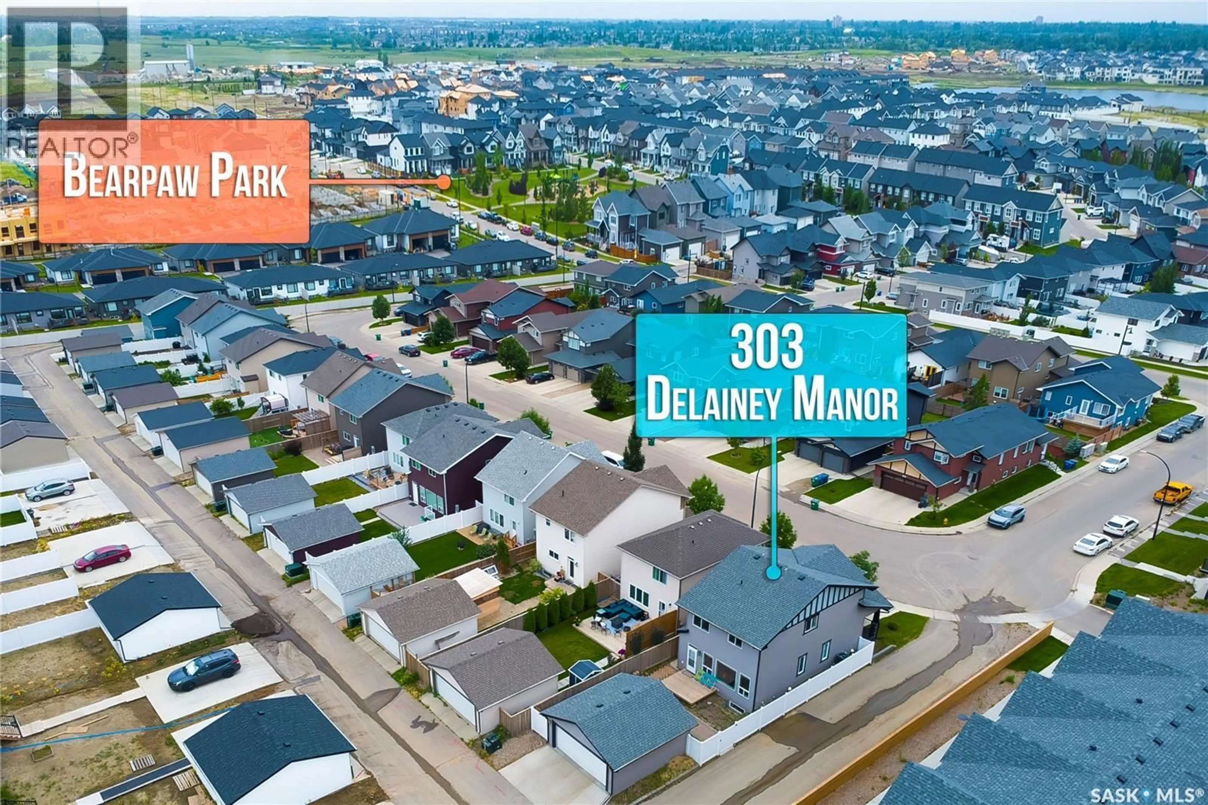 A pic from outside/outdoor area/front of a property/back of a property/a pic from drone, street for 303 DELAINEY MANOR, Saskatoon Saskatchewan S7V0N4