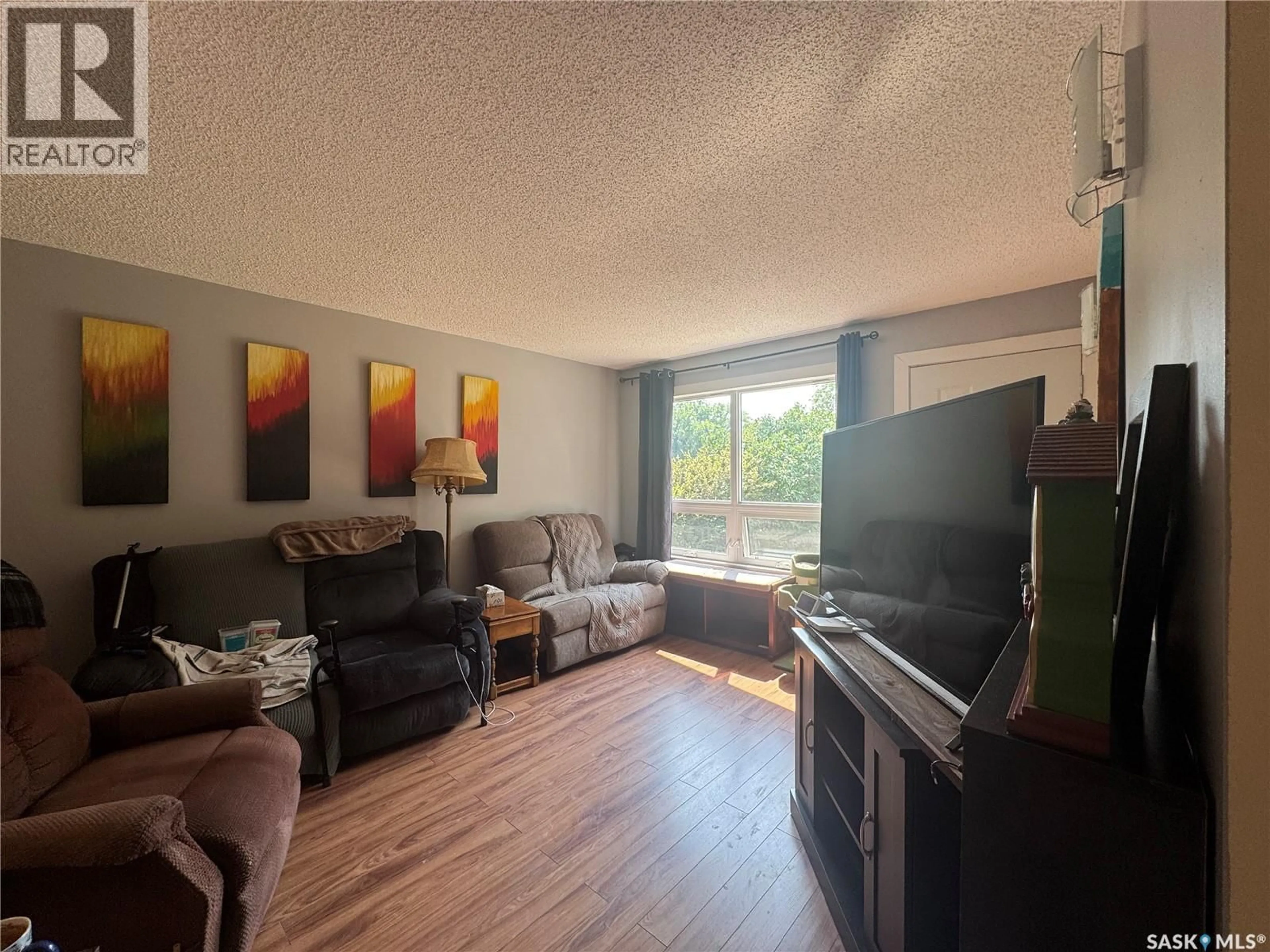 Living room with furniture, wood/laminate floor for 106 KING STREET, Wolseley Saskatchewan S0G5H0
