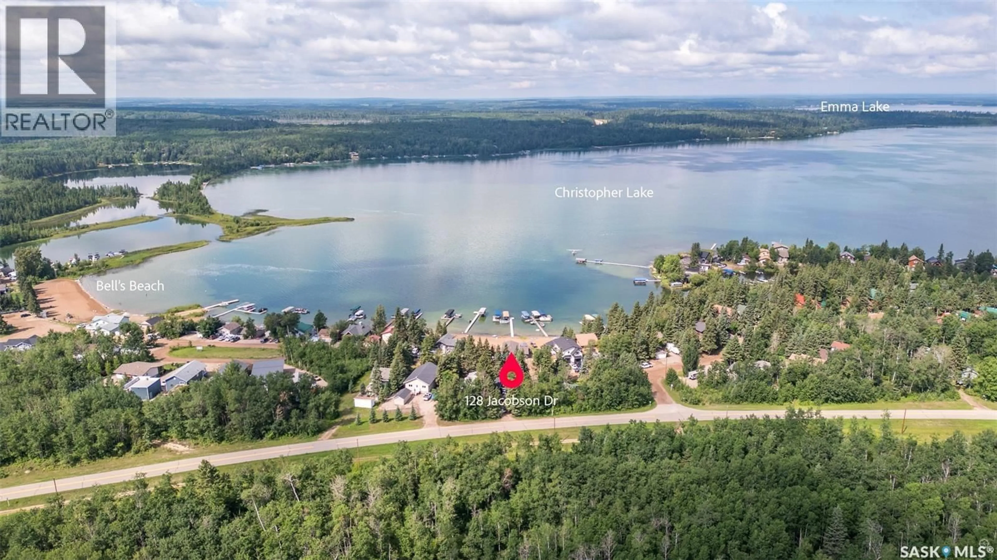 A pic from outside/outdoor area/front of a property/back of a property/a pic from drone, water/lake/river/ocean view for 128 JACOBSON DRIVE, Lakeland Rm No. 521 Saskatchewan S6V5R1