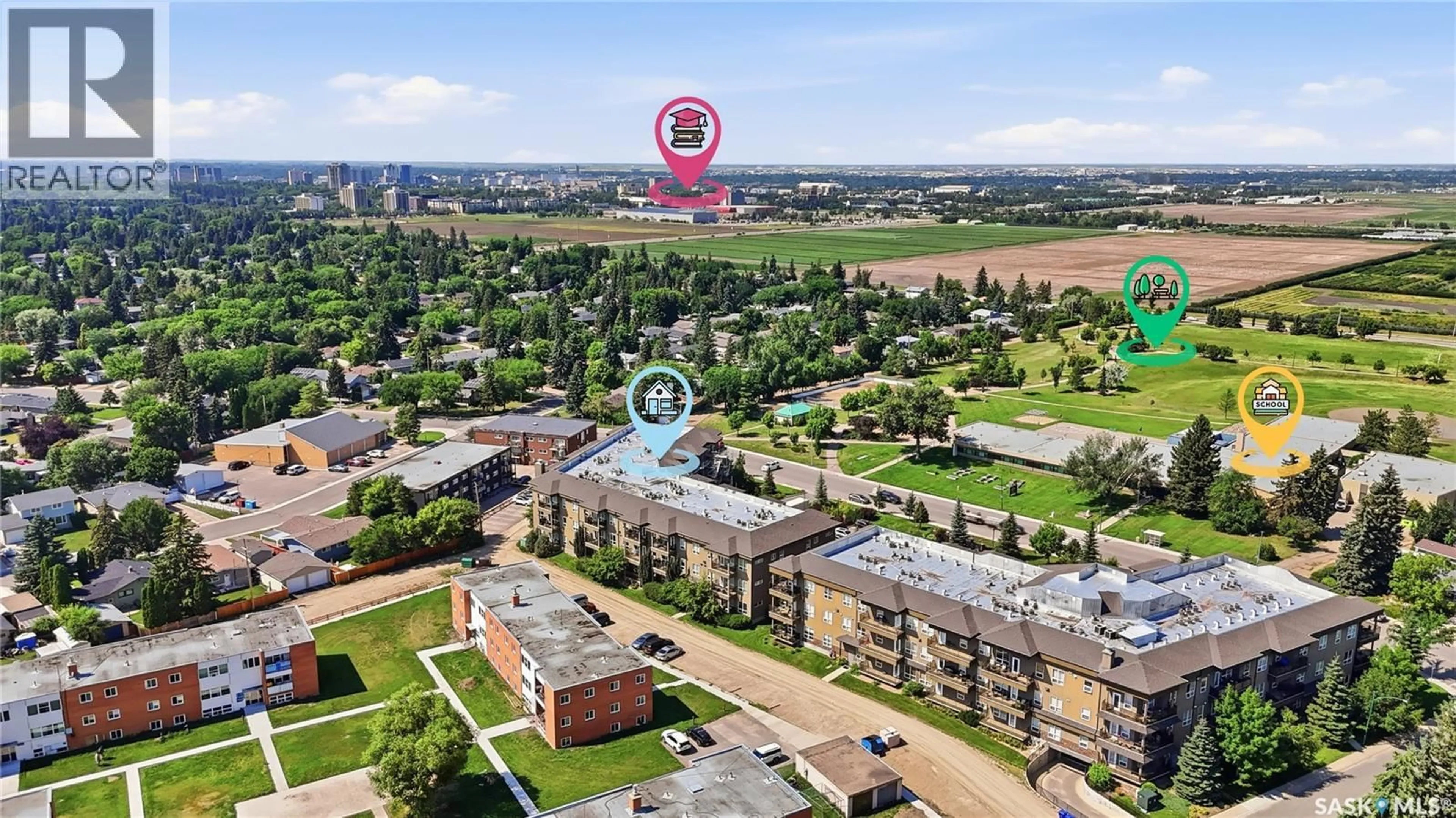 A pic from outside/outdoor area/front of a property/back of a property/a pic from drone, city buildings view from balcony for 231 - 2710 MAIN STREET, Saskatoon Saskatchewan S7H0M3