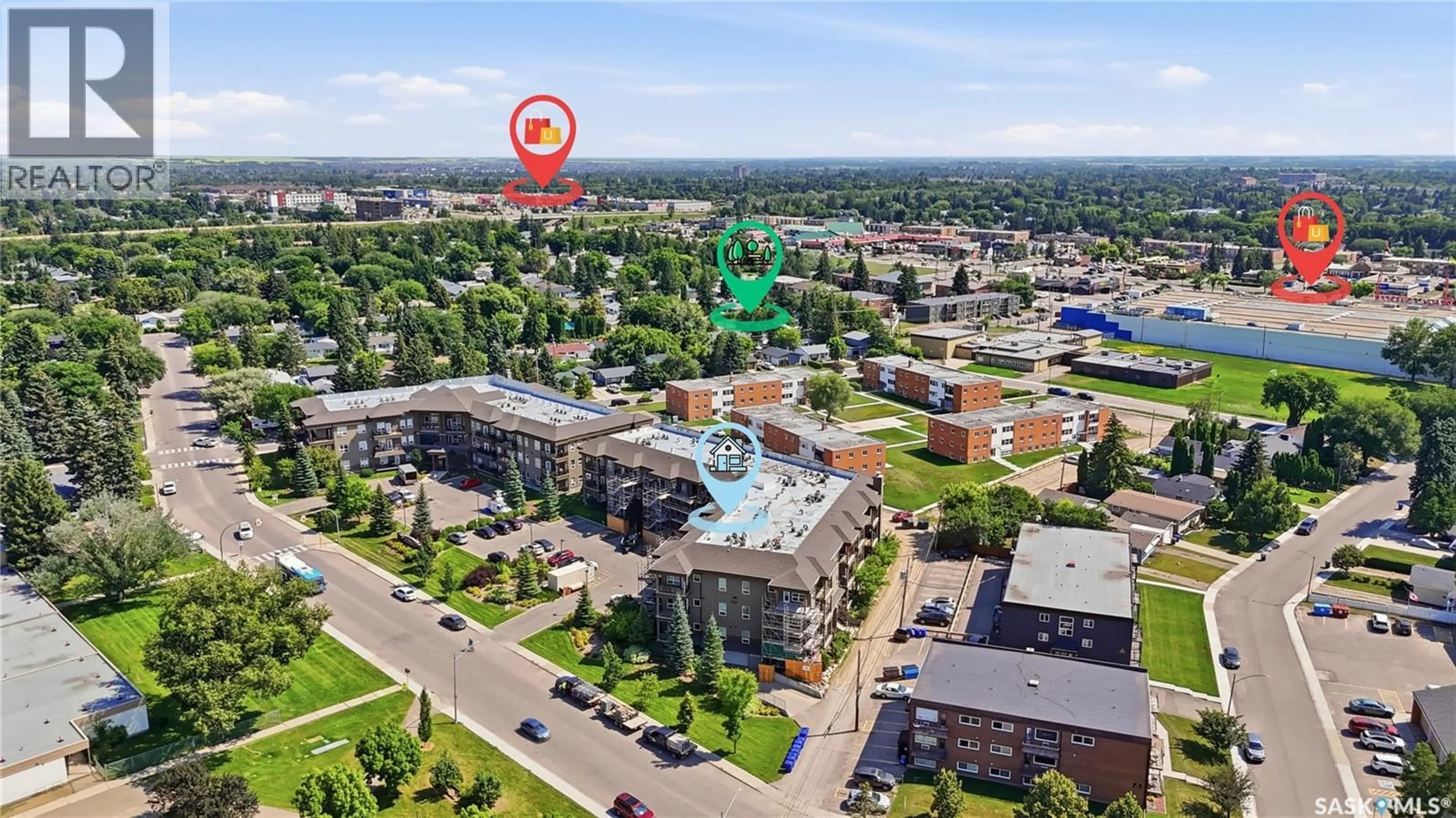A pic from outside/outdoor area/front of a property/back of a property/a pic from drone, city buildings view from balcony for 231 - 2710 MAIN STREET, Saskatoon Saskatchewan S7H0M3