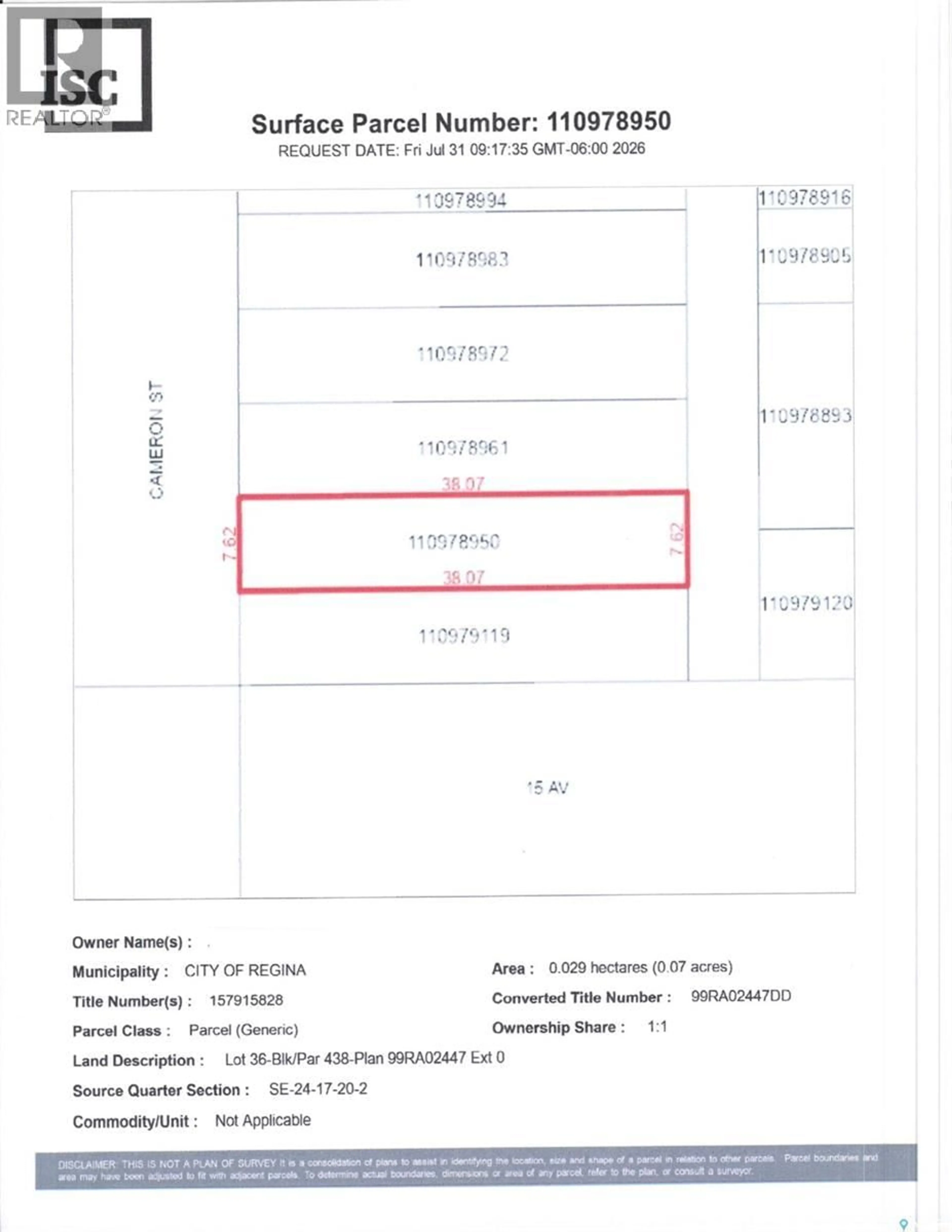 Floor plan for 2273 CAMERON STREET, Regina Saskatchewan S4T2V9