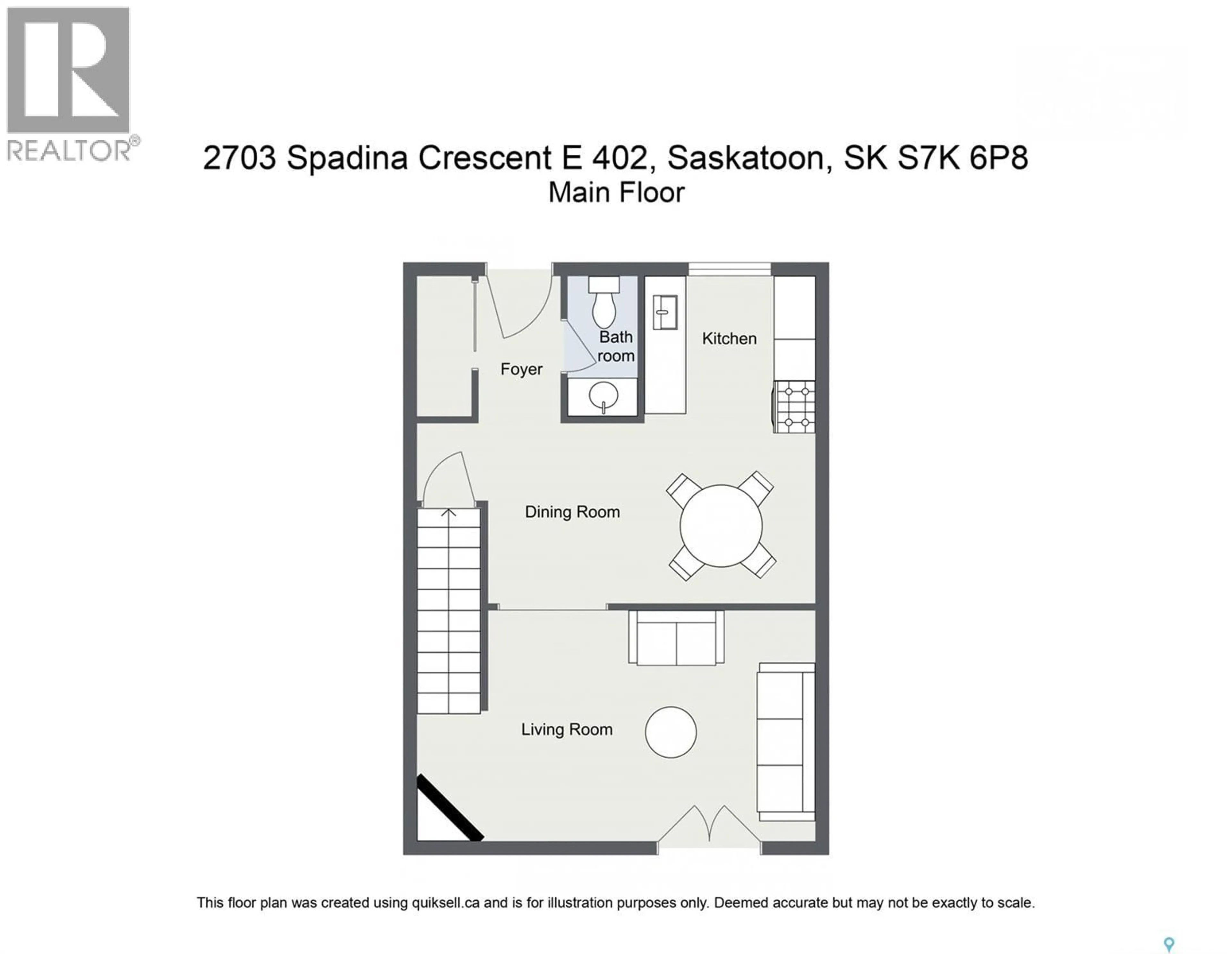 Floor plan for 402 - 2703 SPADINA CRESCENT, Saskatoon Saskatchewan S7K6P8