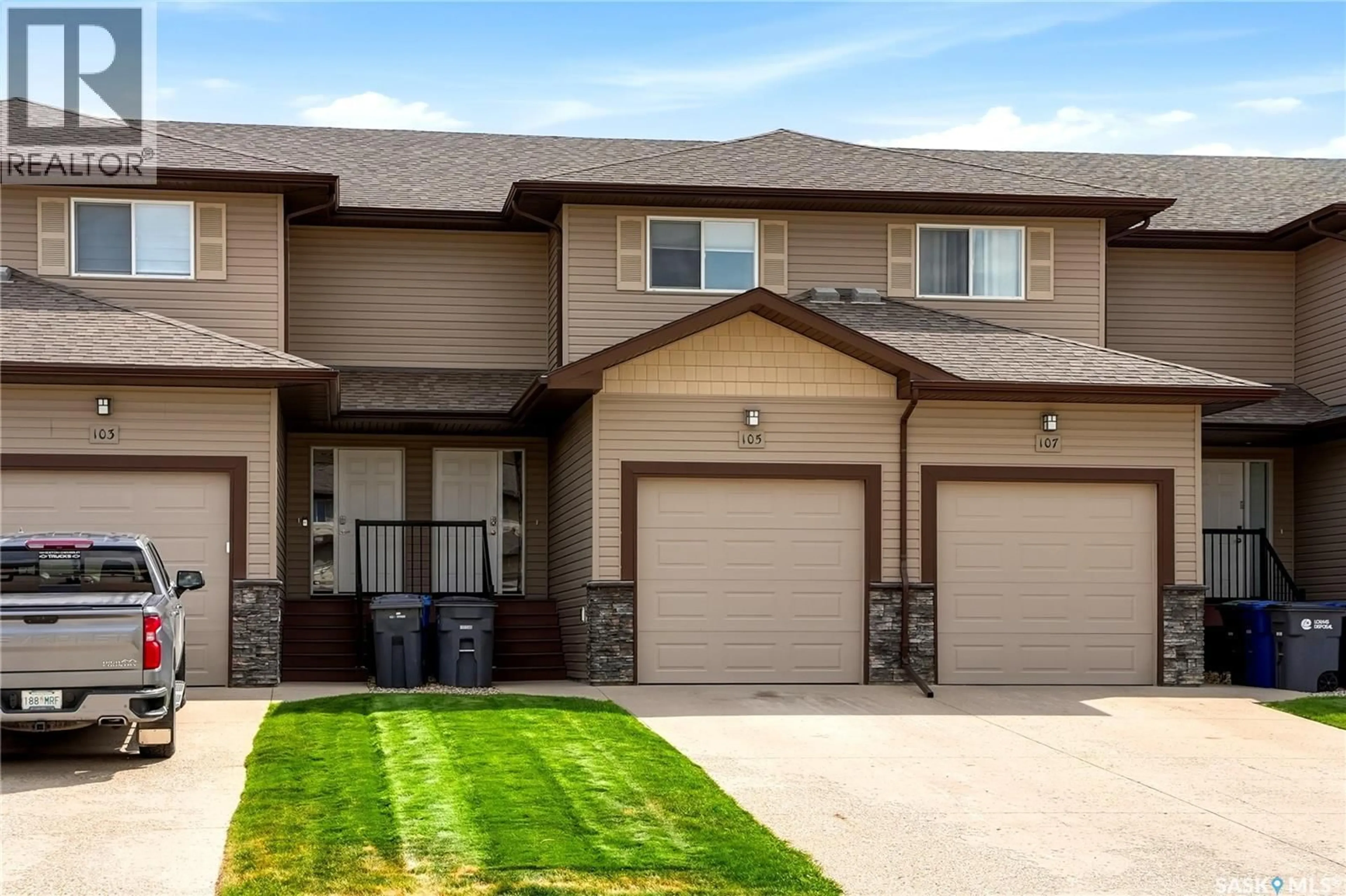 Home with vinyl exterior material, street for 105 PLAINS CIRCLE, Pilot Butte Saskatchewan S0G3Z0