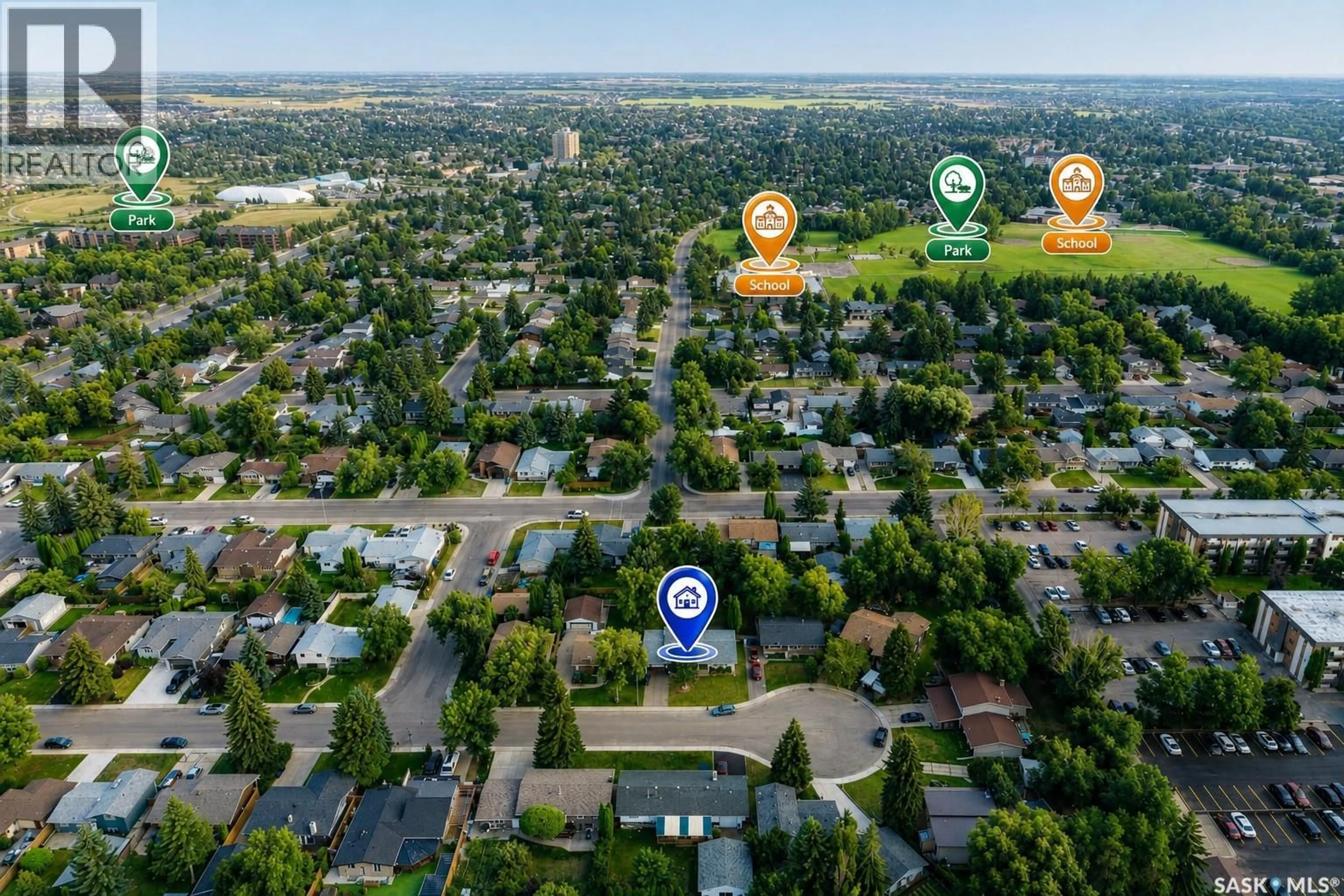 A pic from outside/outdoor area/front of a property/back of a property/a pic from drone, unknown for 110 MEGLUND PLACE, Saskatoon Saskatchewan S7H4Z7