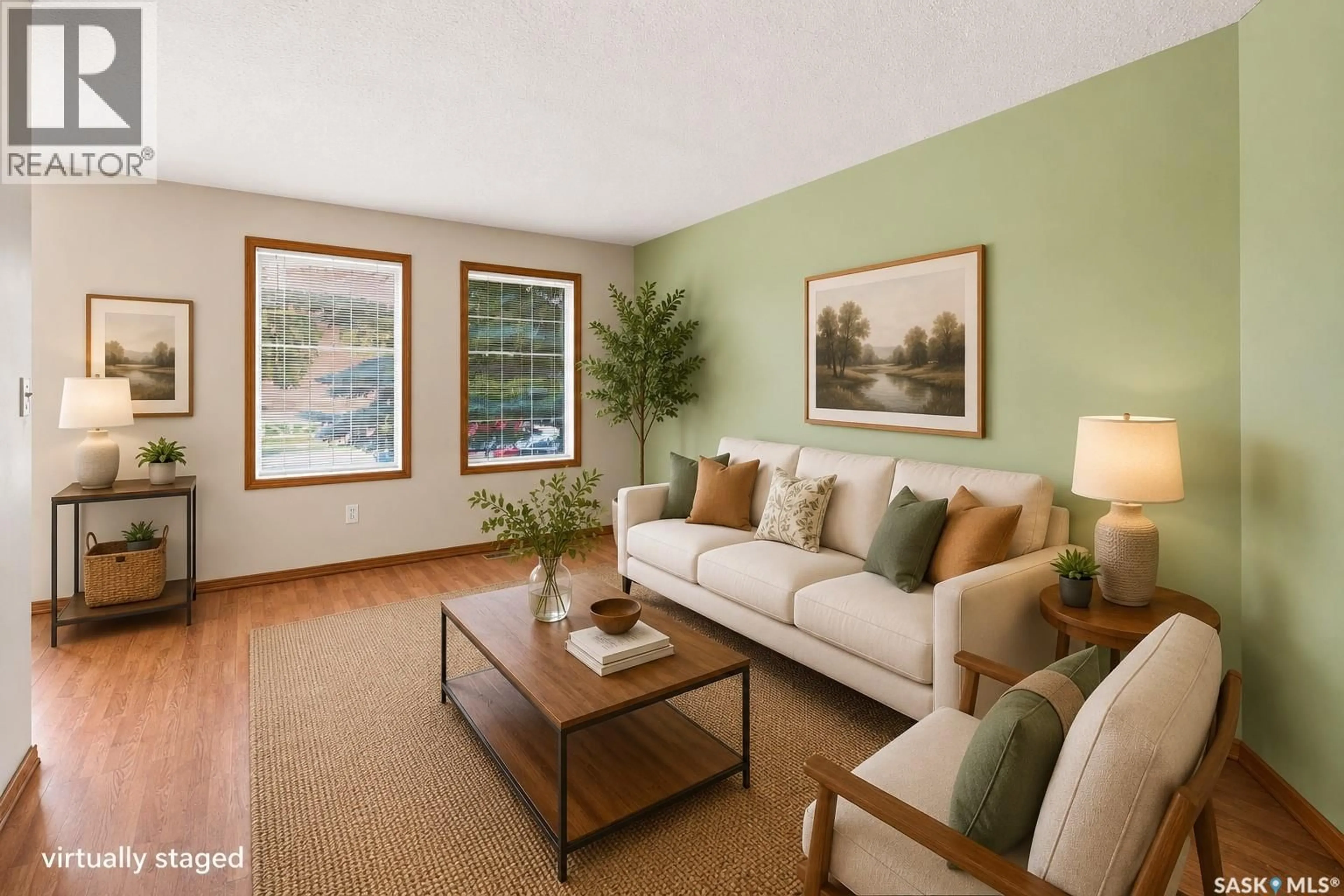 Living room with furniture, wood/laminate floor for 2 110 KEEVIL CRESCENT, Saskatoon Saskatchewan S7N4N8