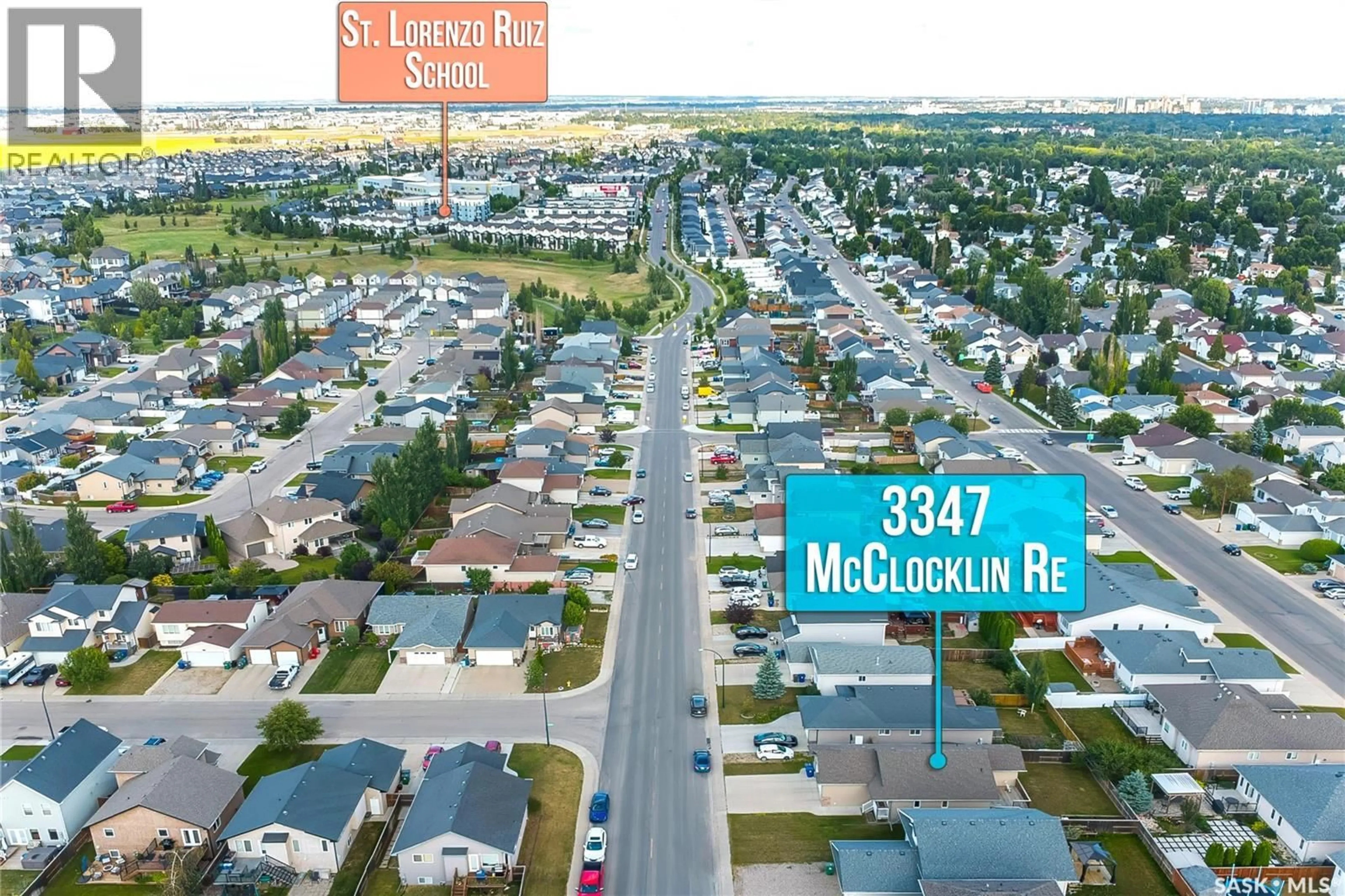 A pic from outside/outdoor area/front of a property/back of a property/a pic from drone, street for 3347 MCCLOCKLIN ROAD, Saskatoon Saskatchewan S7R0B3