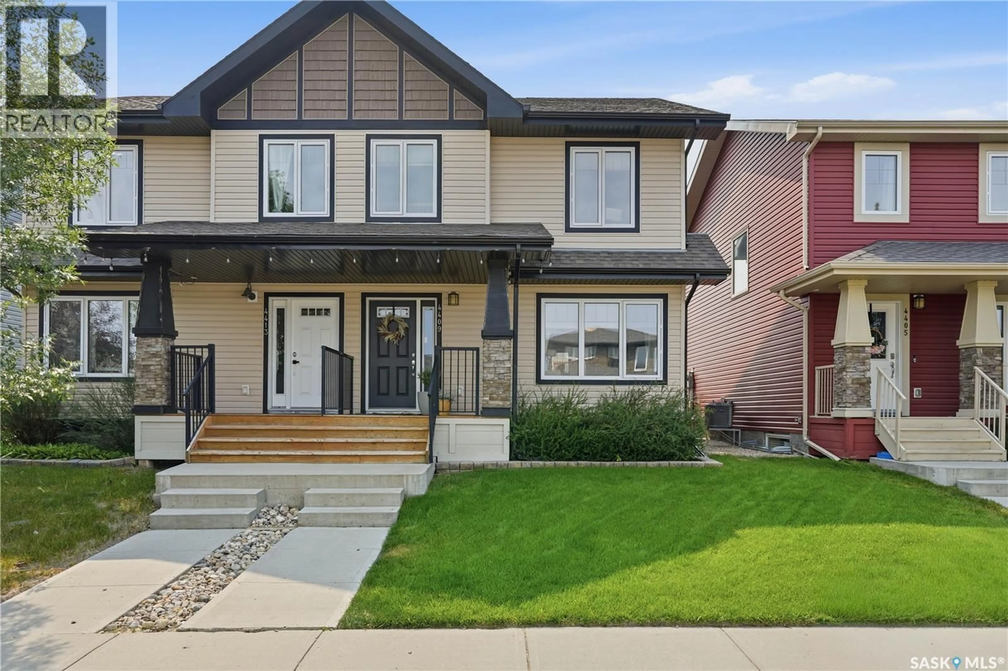 Home with vinyl exterior material, street for E - 4409 GREEN POPLAR LANE, Regina Saskatchewan S4V3H5