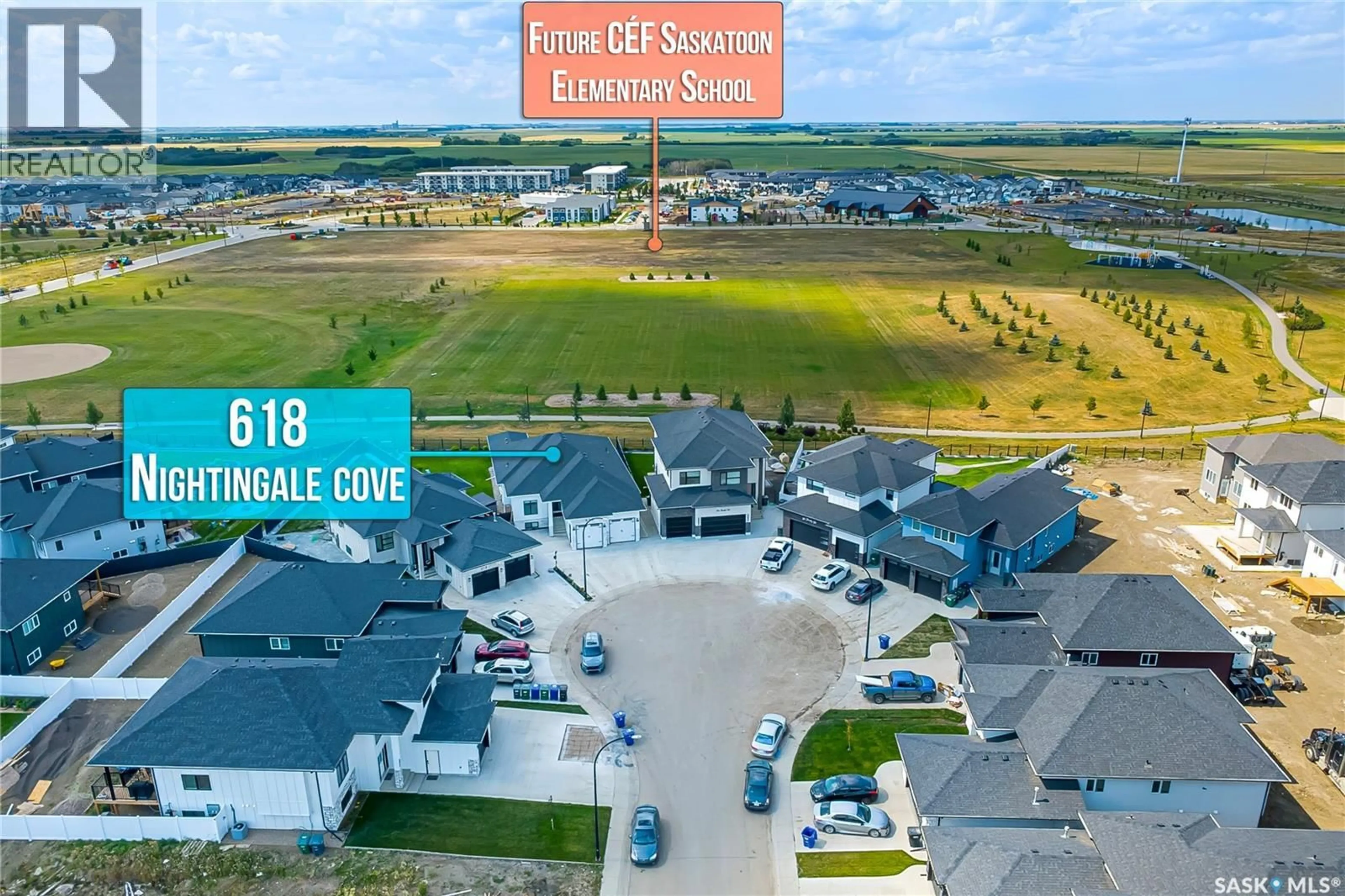 A pic from outside/outdoor area/front of a property/back of a property/a pic from drone, water/lake/river/ocean view for 618 NIGHTINGALE COVE, Saskatoon Saskatchewan S7L6X7